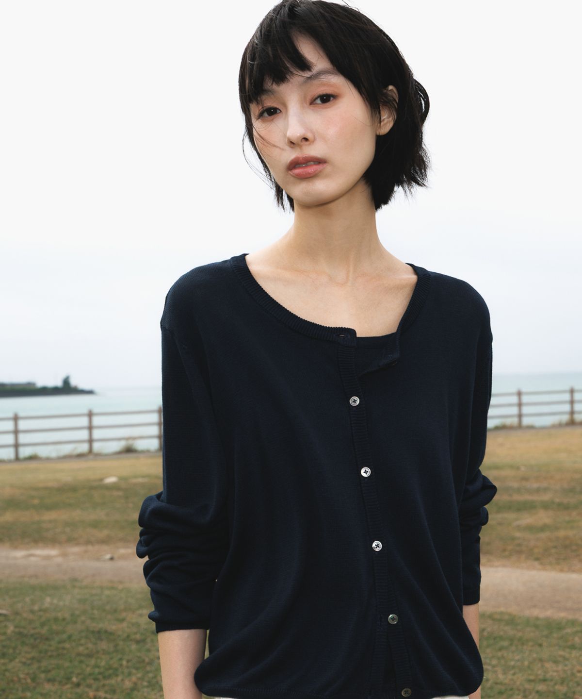 드헤베(DEHEVE) Summer Knit Cardigan Set [Black]