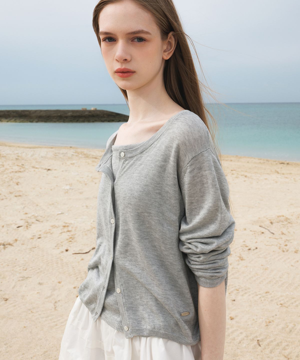 드헤베(DEHEVE) Summer Knit Cardigan Set [Gray]