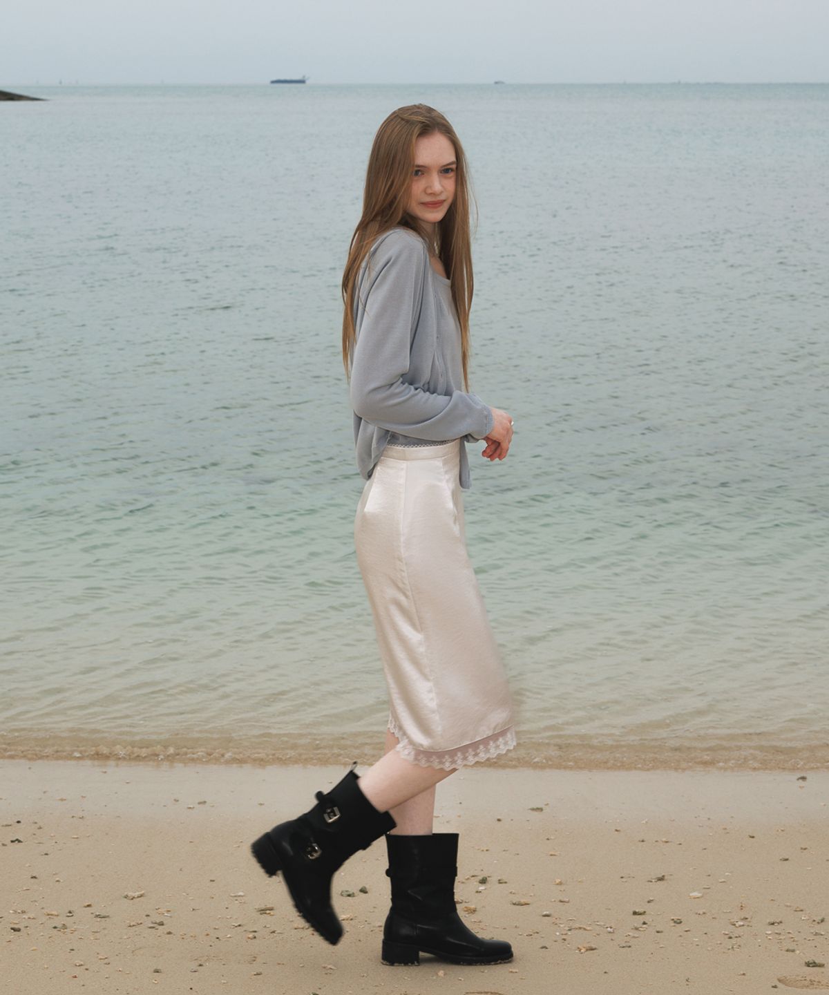 드헤베(DEHEVE) Summer Knit Cardigan Set [Sky Blue]