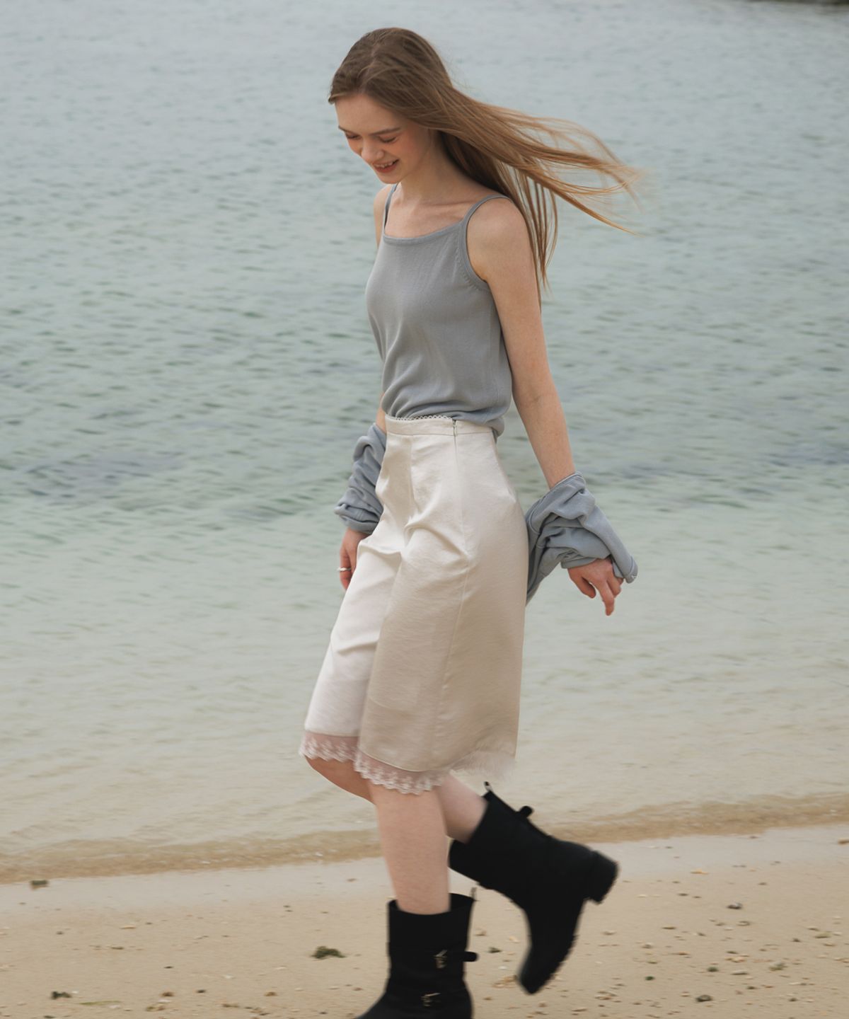 드헤베(DEHEVE) Summer Knit Cardigan Set [Sky Blue]