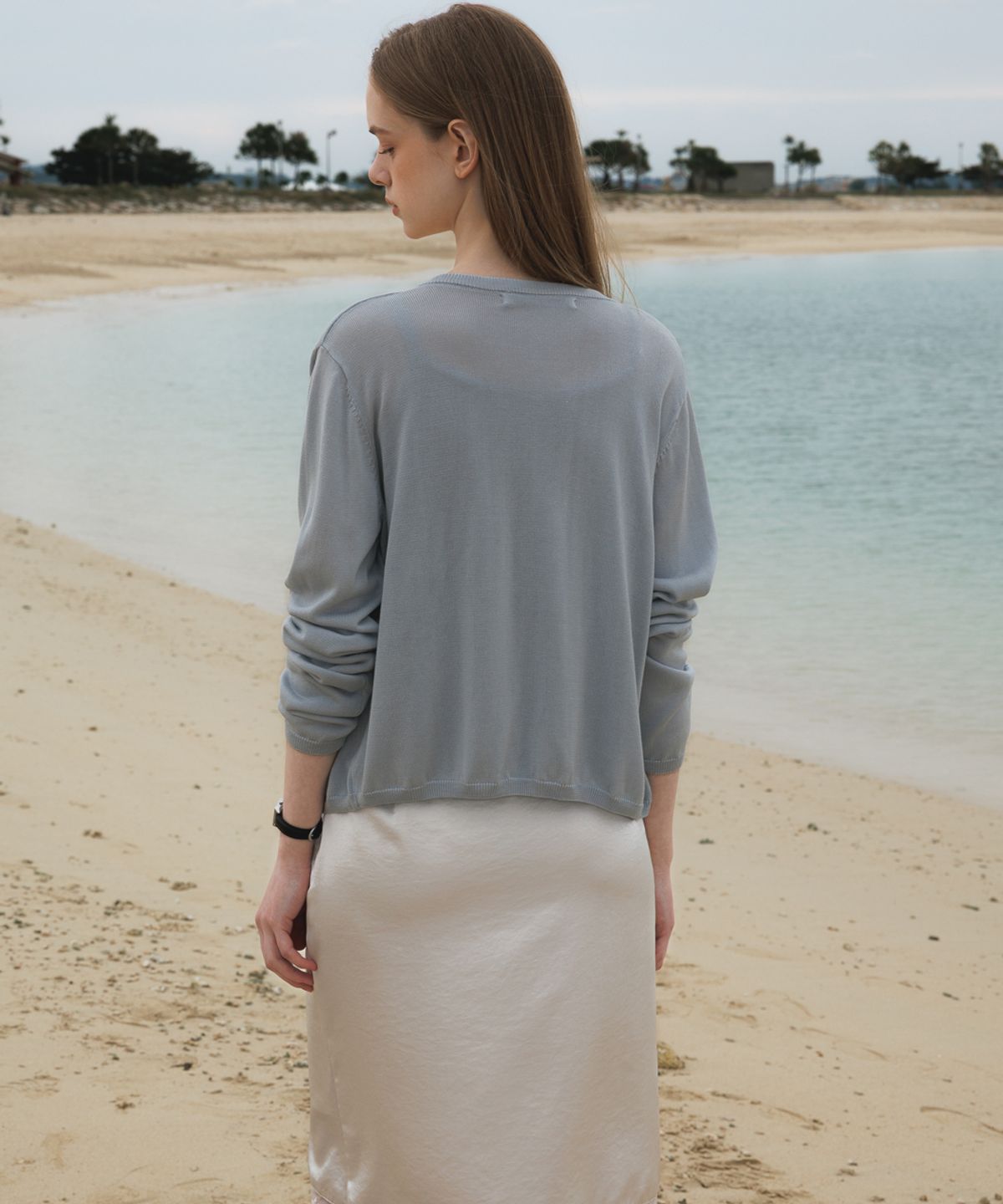 드헤베(DEHEVE) Summer Knit Cardigan Set [Sky Blue]