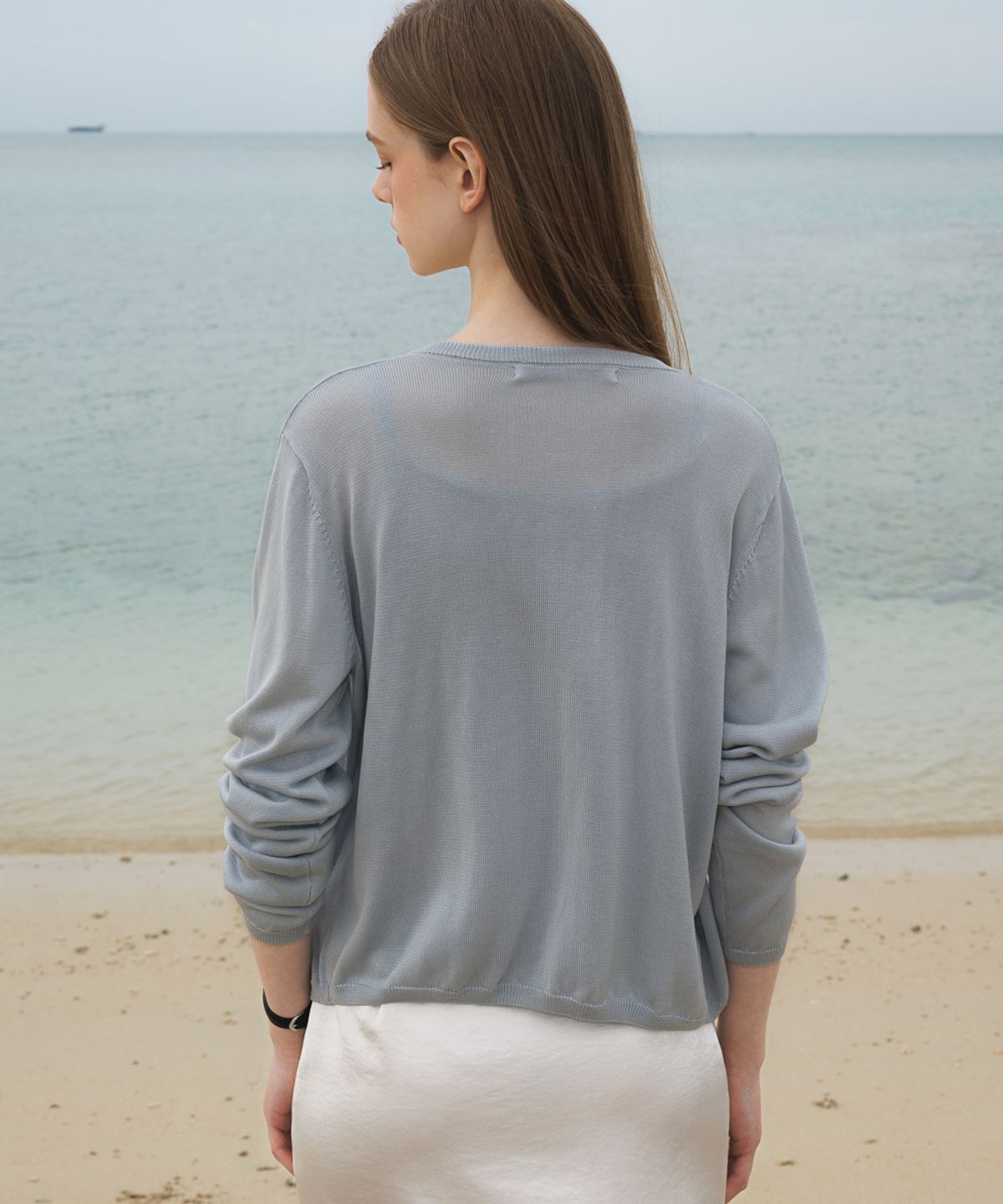 드헤베(DEHEVE) Summer Knit Cardigan Set [Sky Blue]