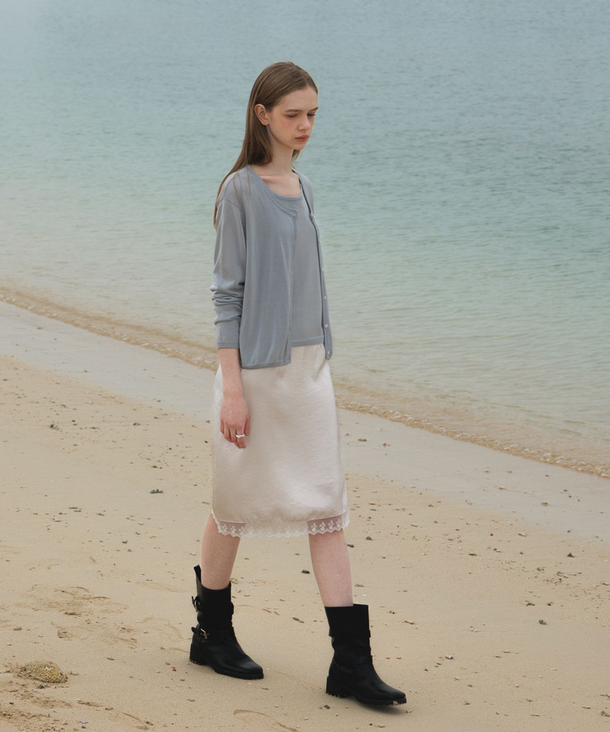 드헤베(DEHEVE) Summer Knit Cardigan Set [Sky Blue]