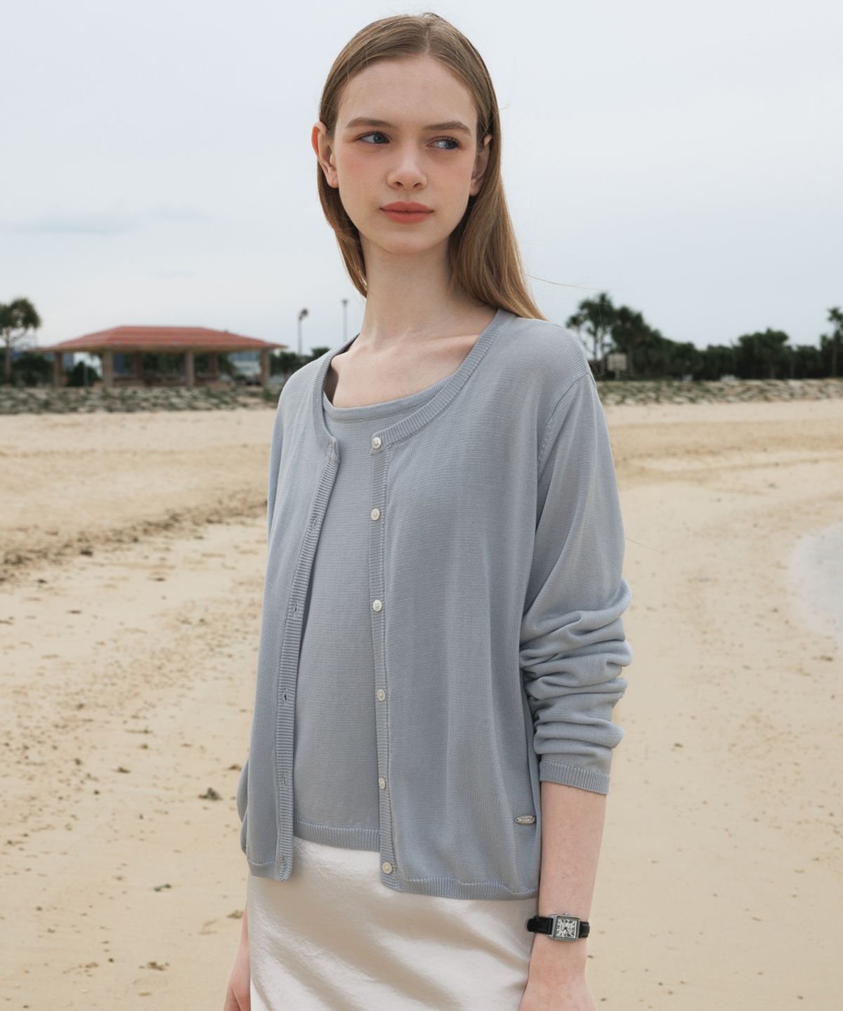 드헤베(DEHEVE) Summer Knit Cardigan Set [Sky Blue]