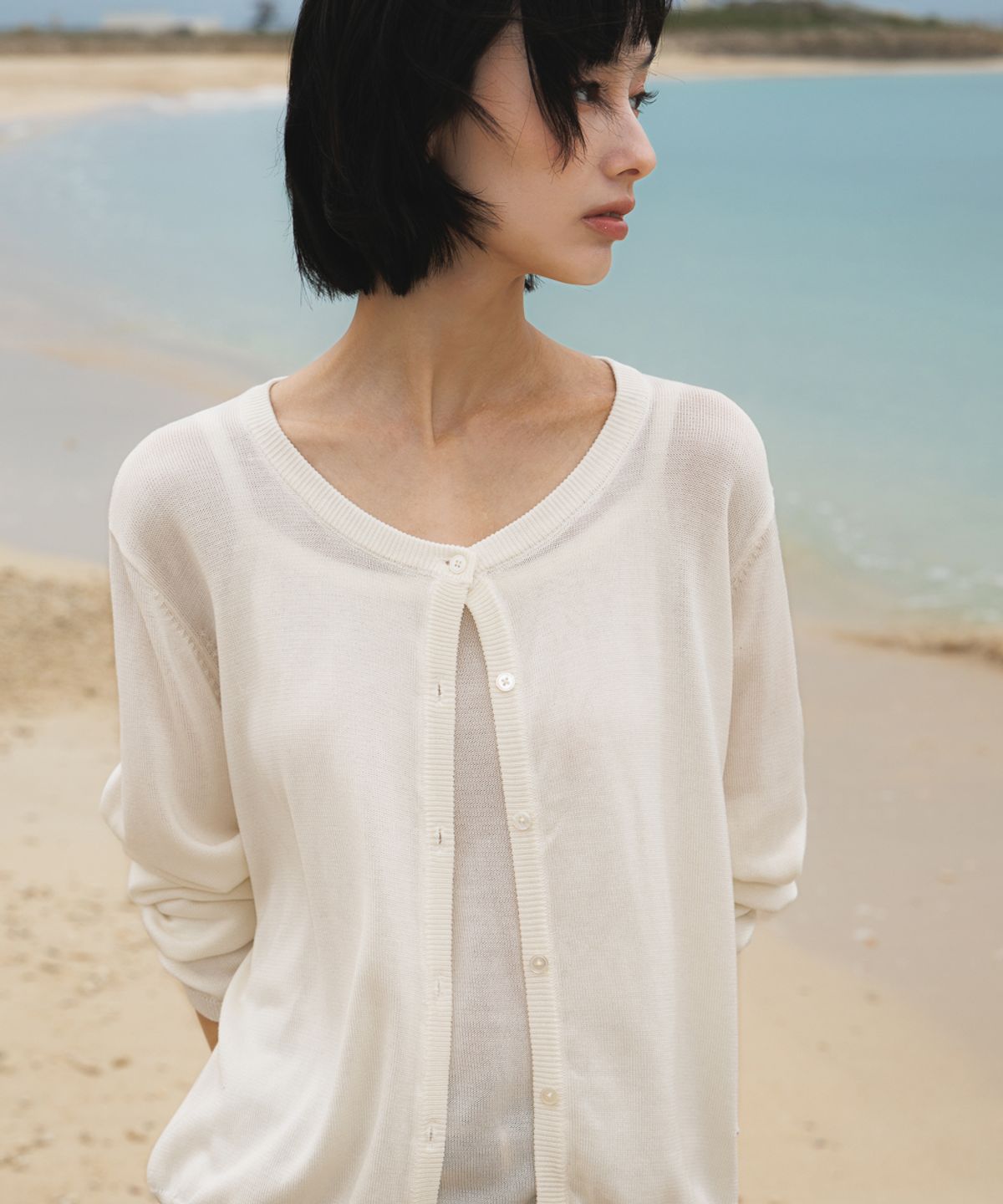 드헤베(DEHEVE) Summer Knit Cardigan Set [Ivory]