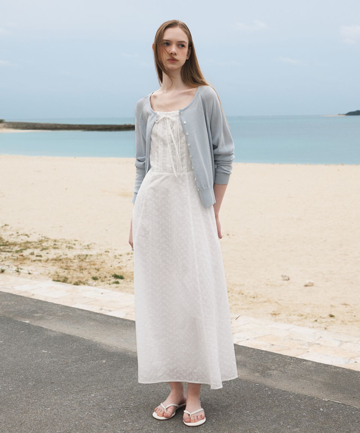 드헤베(DEHEVE) Airy Raglan Cardigan [Sky Blue]