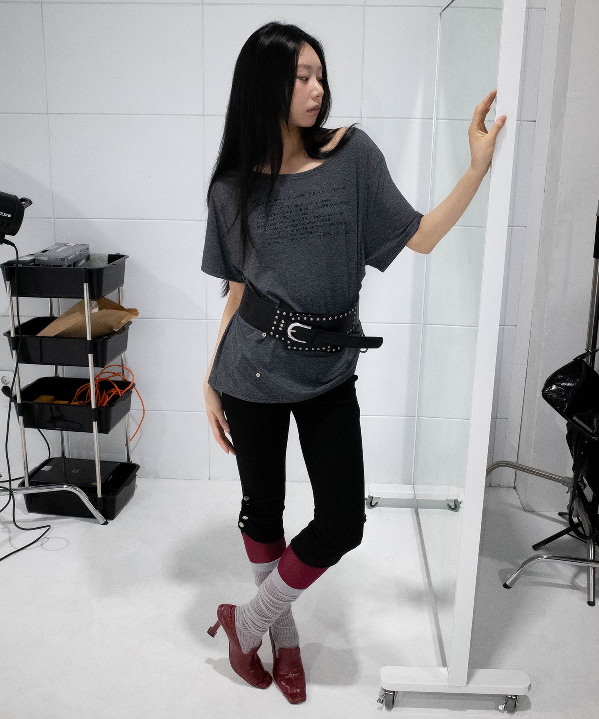 칙스(CHICKS) 스냅 카프리 스웻 팬츠 블랙