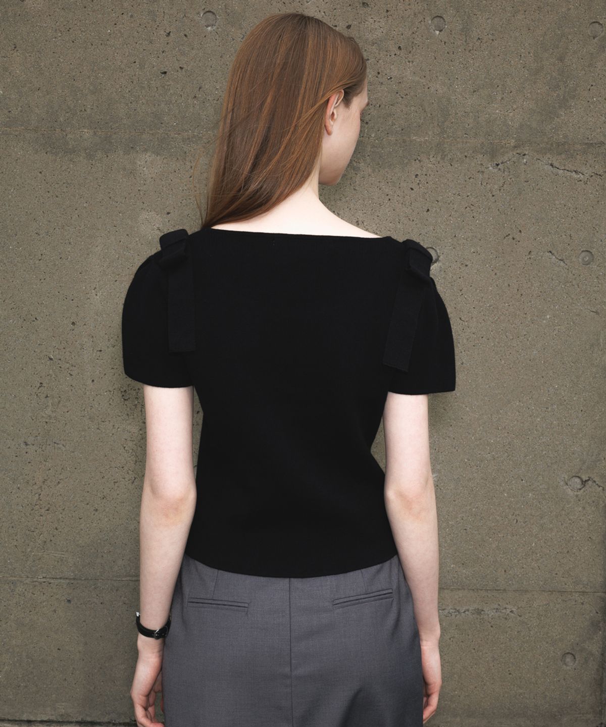 드헤베(DEHEVE) Boat Neck Ribbon Knit [Black]