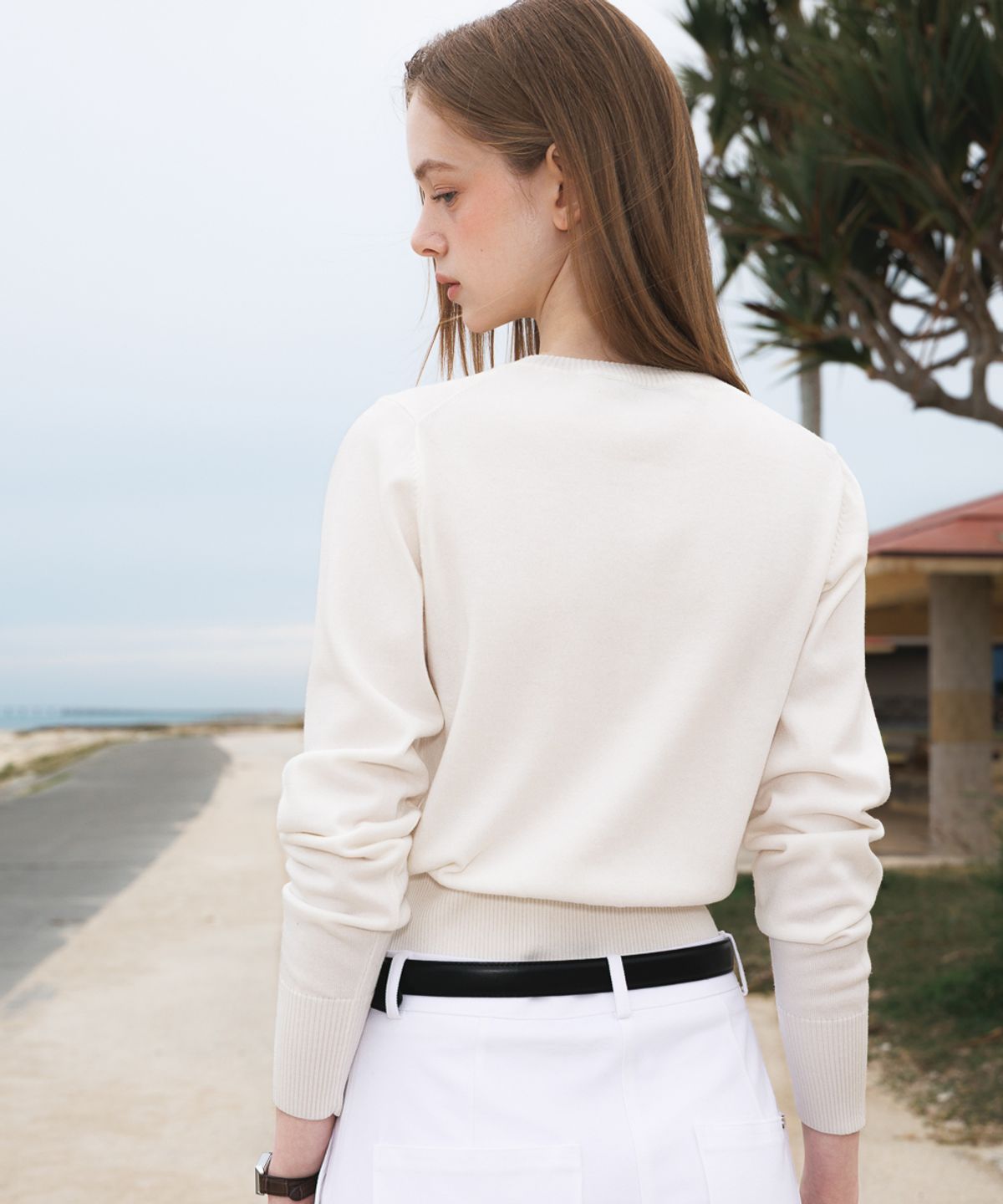 드헤베(DEHEVE) Summer Henley Neck Knit [Ivory]