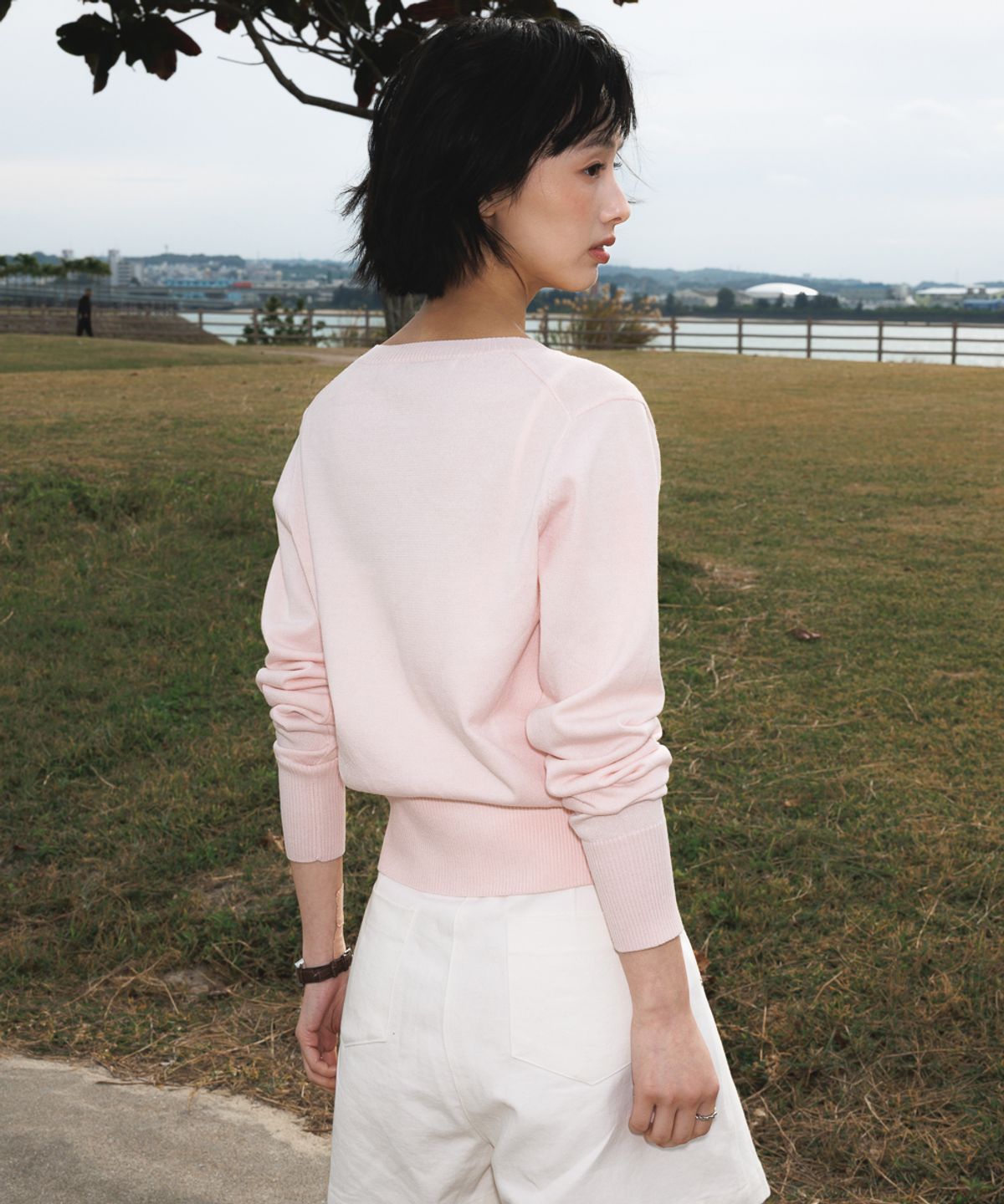 드헤베(DEHEVE) Summer Henley Neck Knit [Pink]