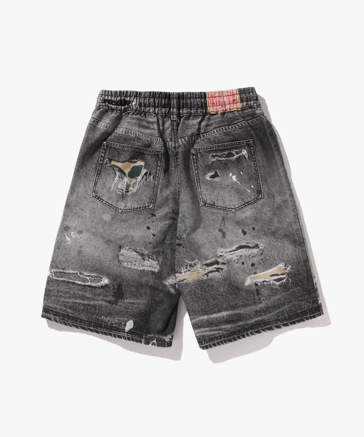 베이프(BAPE) 베이프 스타 페이크 프린트 릴렉스드 핏 쇼츠(M) BLACK