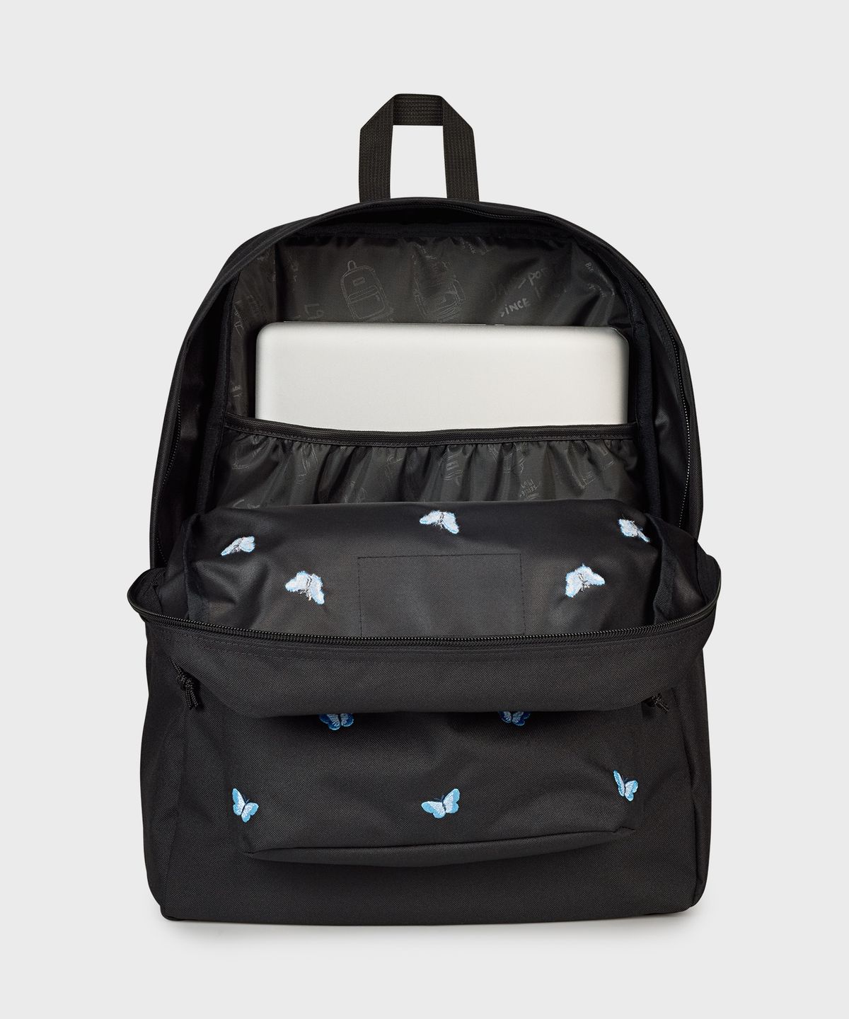 잔스포츠(JANSPORT) 슈퍼브레이크 플러스 랩탑 FX TINY BUTTERFLIES BLACK