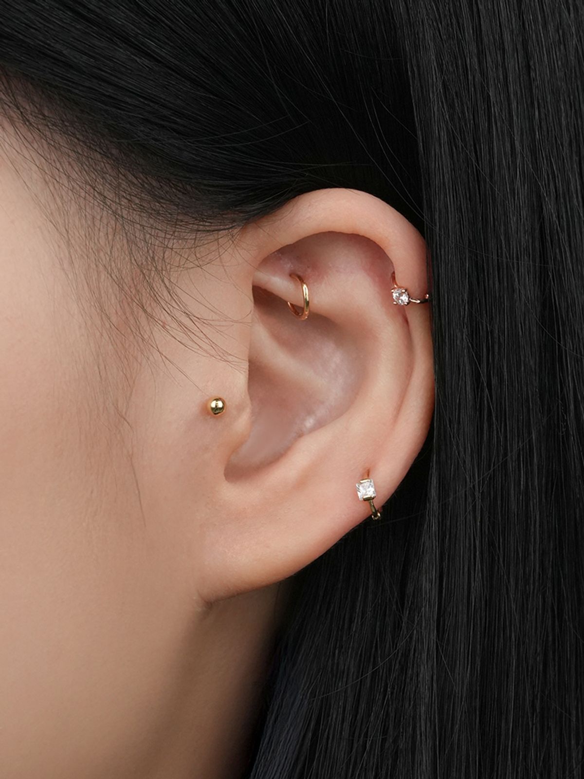 미니멀피어싱(MINIMALPIERCING) 14K 미니 포인트 큐빅 귓바퀴 원터치 링 귀걸이