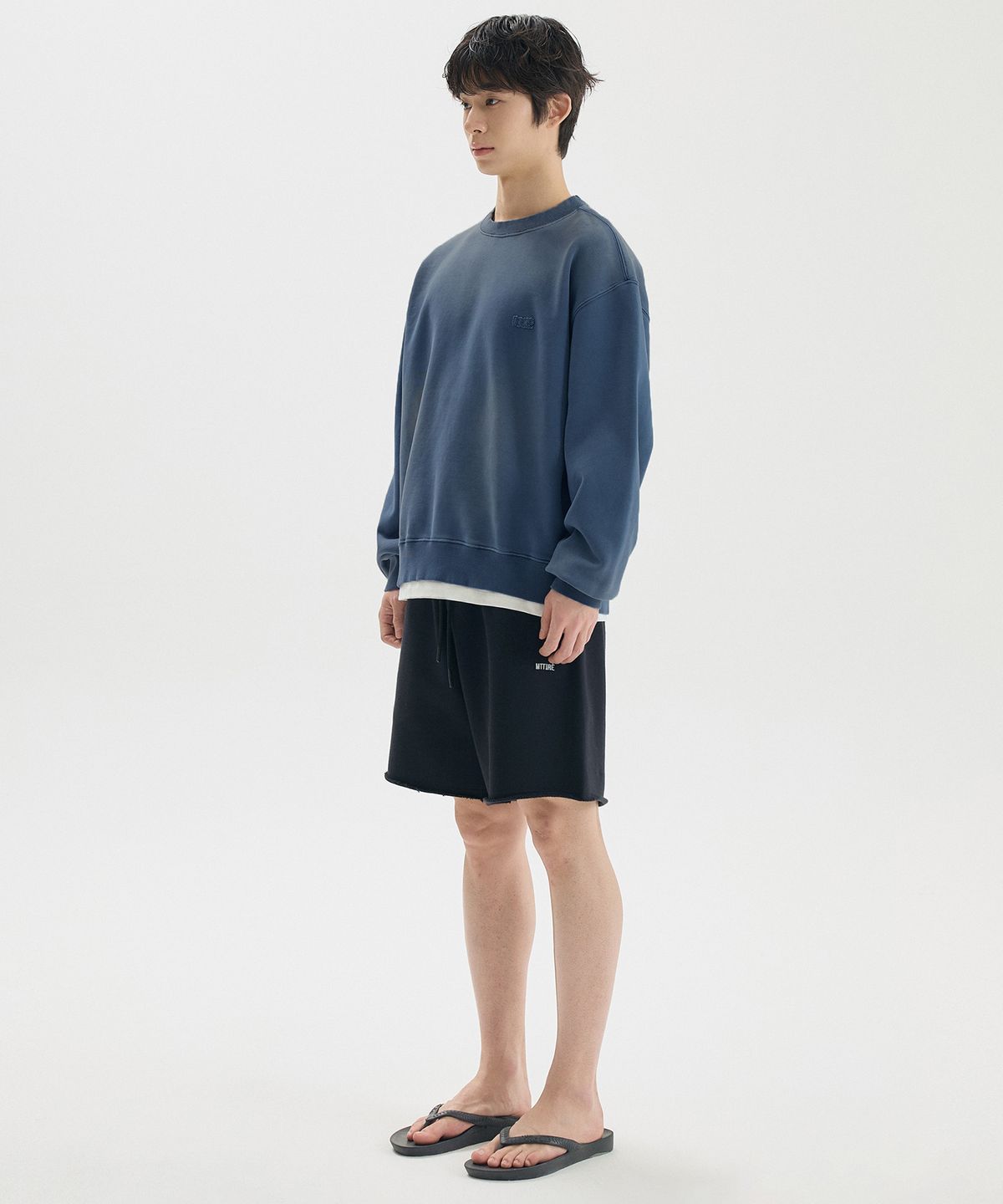 마티레(MTTIRÉ) ME WASHED OVERLAY SWEATSHIRT / NAVY