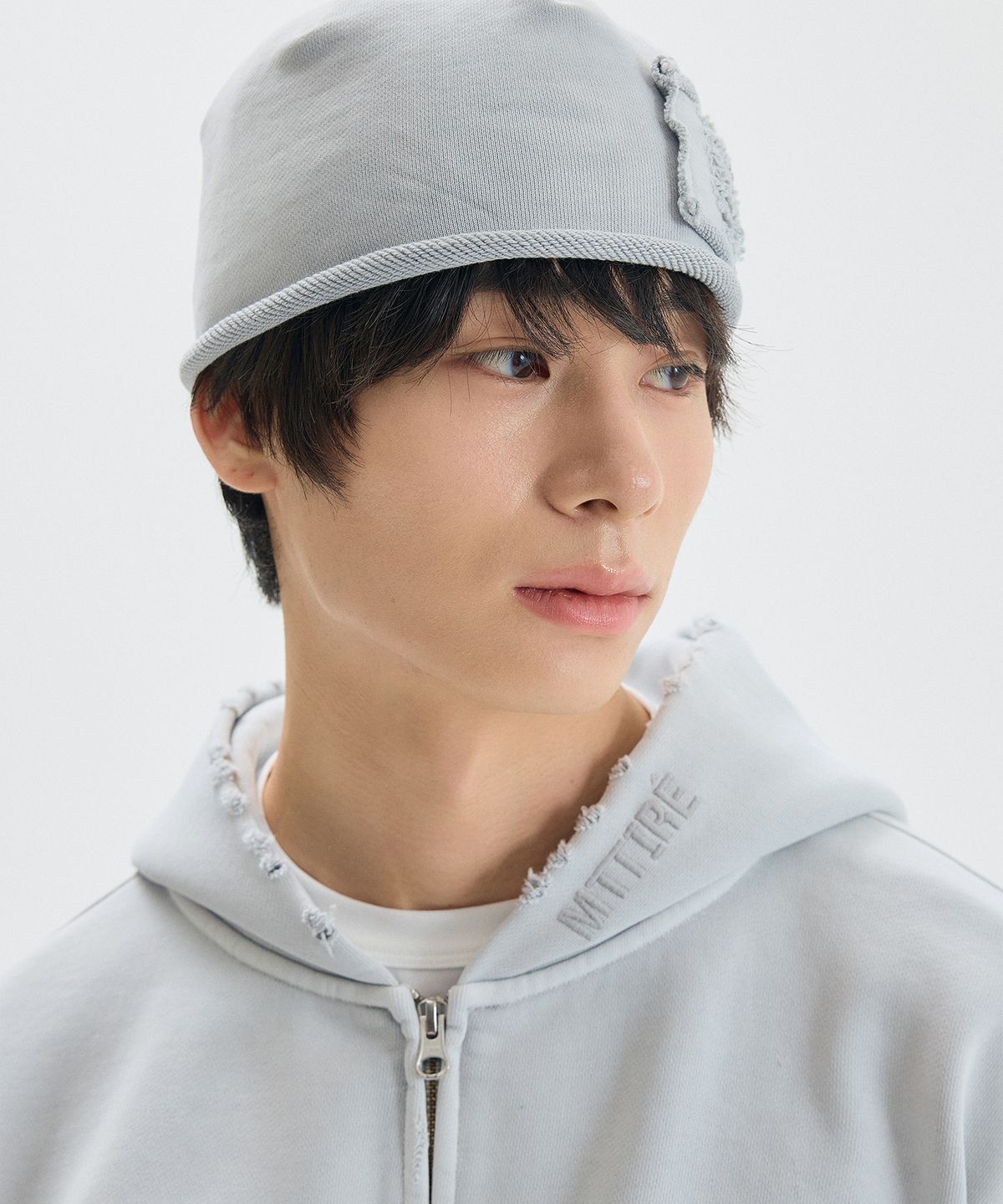 마티레(MTTIRÉ) DESTROYED VTG WASHED BEANIE / LIGHT GRAY