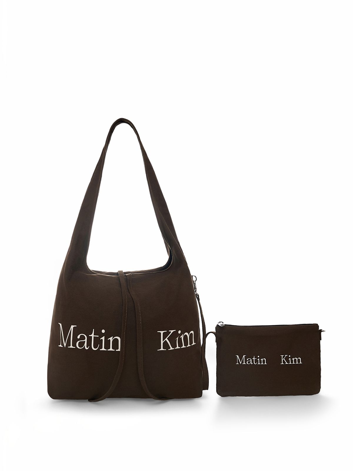 마뗑킴(MATIN KIM) LOGO POINT ROUND ECOBAG IN KHAKI BROWN
