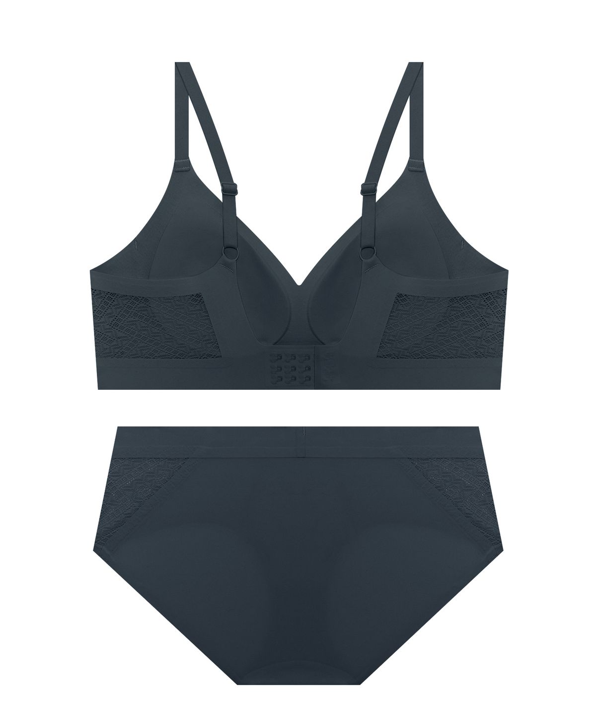 게스언더웨어(GUESS UNDERWEAR) 에어윙 레이스 노와이어 브라 팬티 세트 - 딥네이비