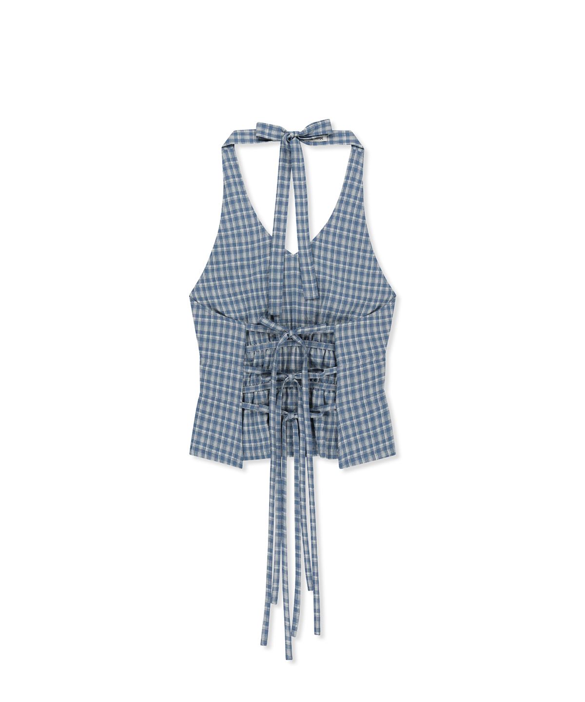 마뗑킴(MATIN KIM) HALTER NECK SHIRRING BLOUSE IN BLUE