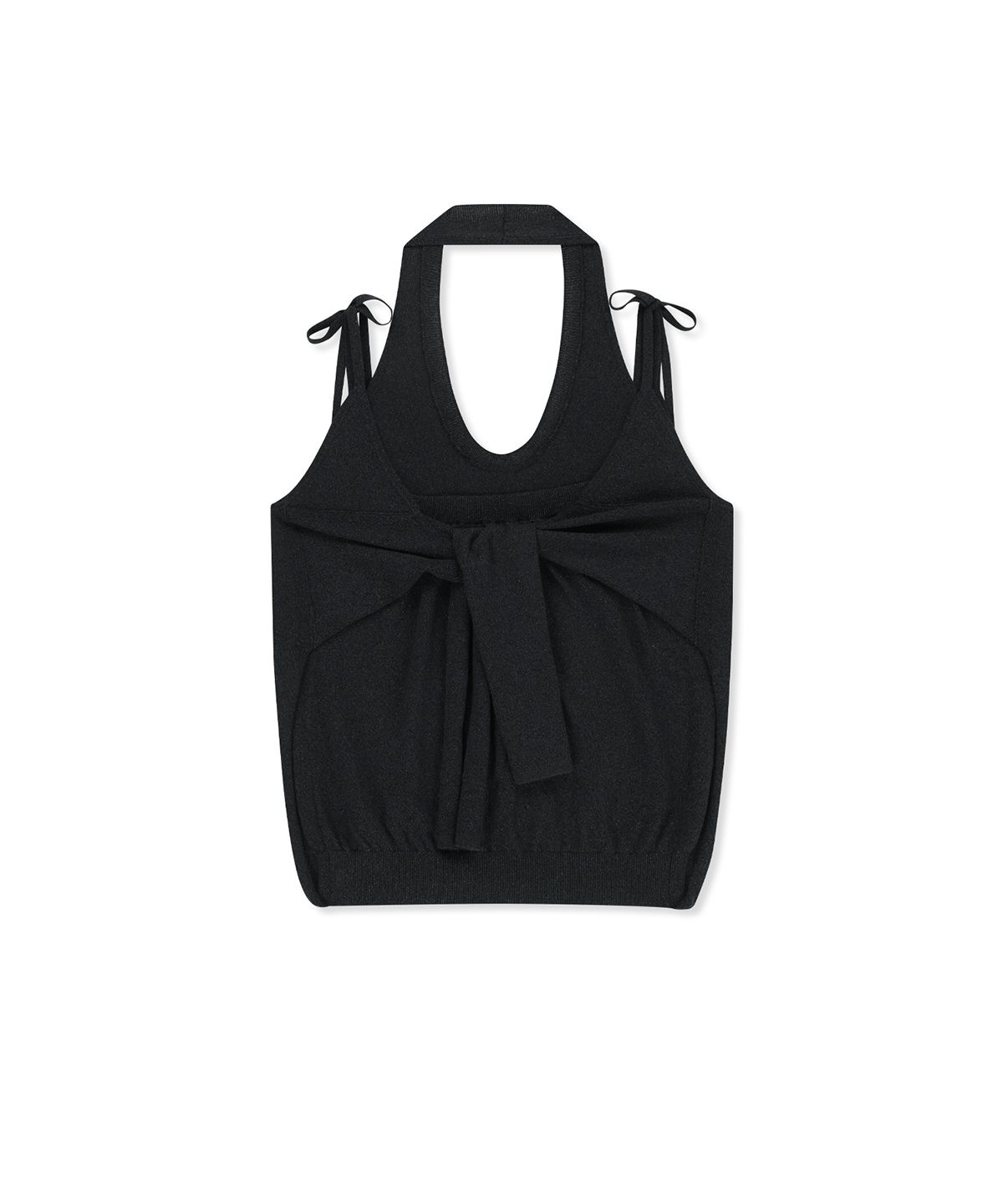 마뗑킴(MATIN KIM) LAYERED TIE HALTER NECK KNIT TOP IN BLACK