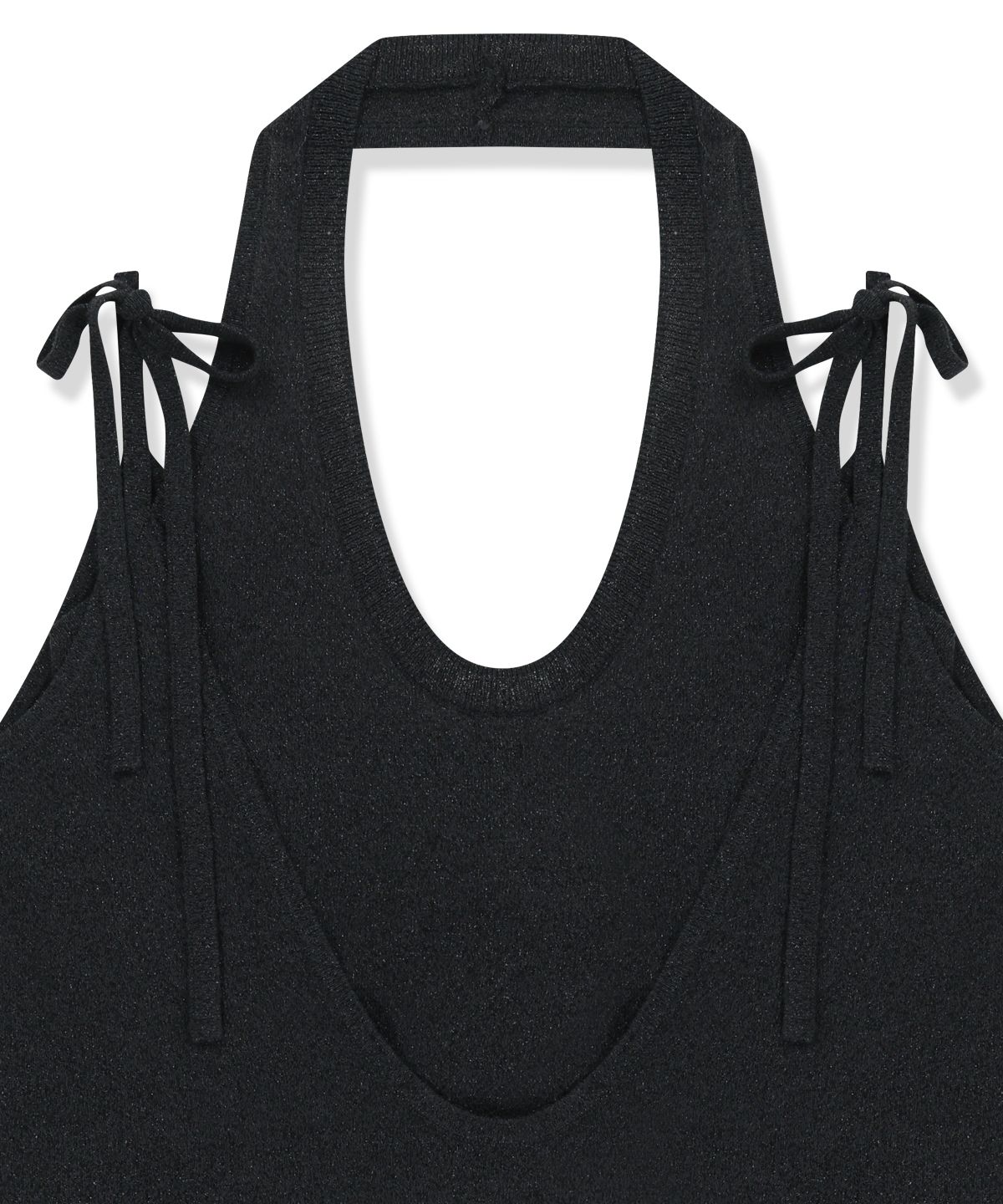 마뗑킴(MATIN KIM) LAYERED TIE HALTER NECK KNIT TOP IN BLACK