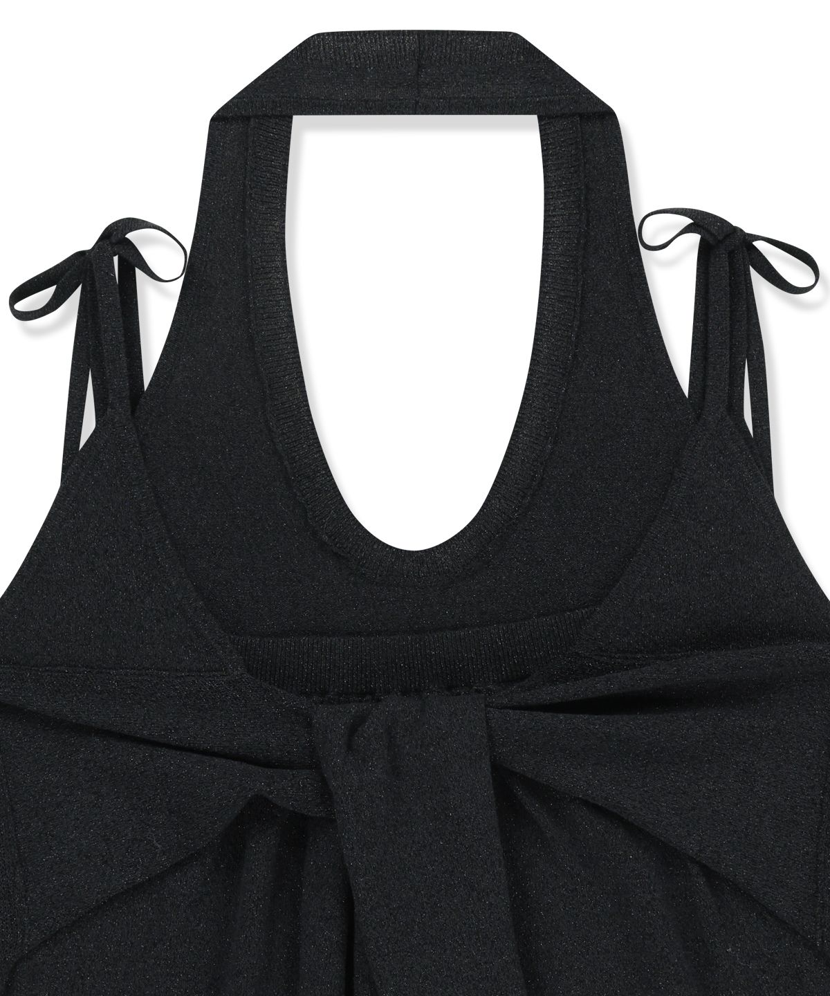 마뗑킴(MATIN KIM) LAYERED TIE HALTER NECK KNIT TOP IN BLACK