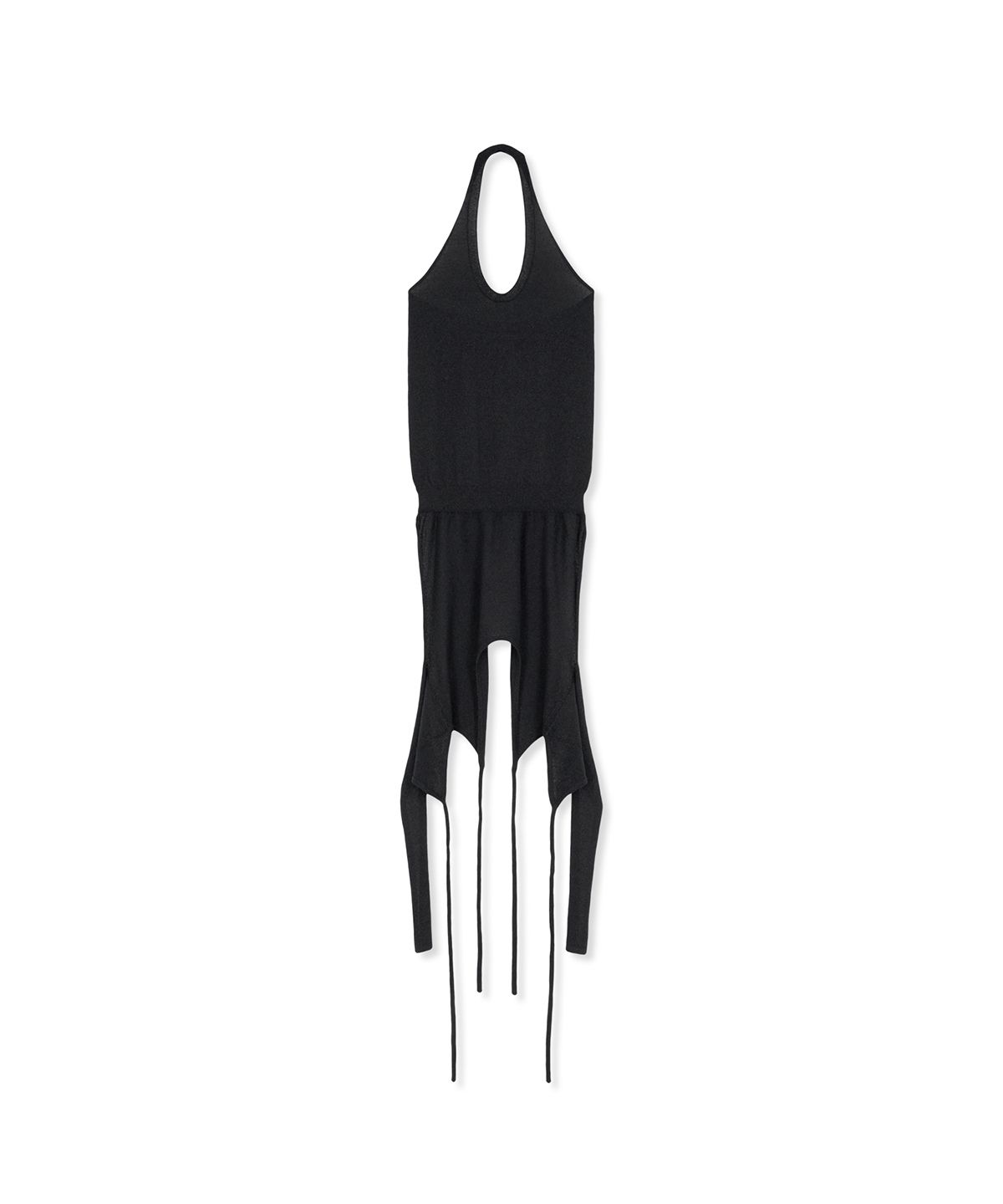 마뗑킴(MATIN KIM) LAYERED TIE HALTER NECK KNIT TOP IN BLACK