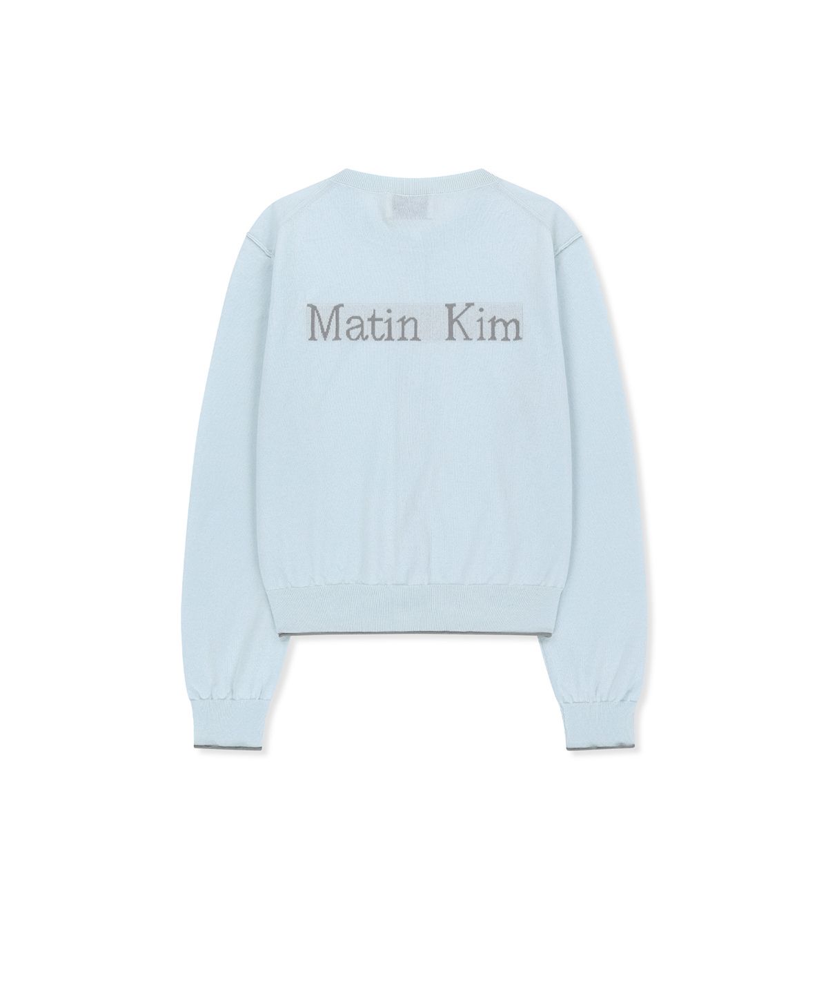 마뗑킴(MATIN KIM) BACK LOGO SHEER CARDIGAN FOR WOMEN IN LIGHT BLUE