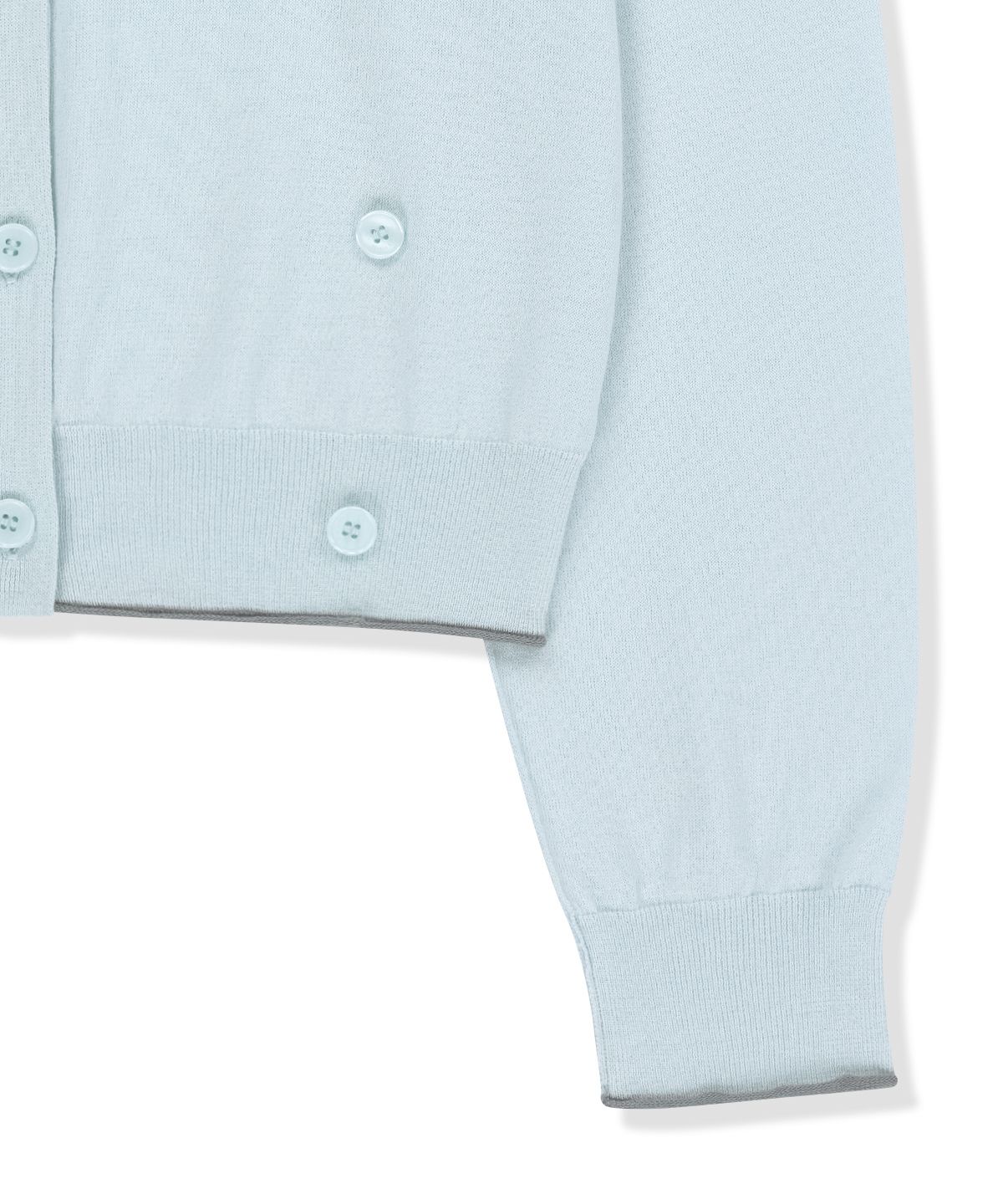 마뗑킴(MATIN KIM) BACK LOGO SHEER CARDIGAN FOR WOMEN IN LIGHT BLUE