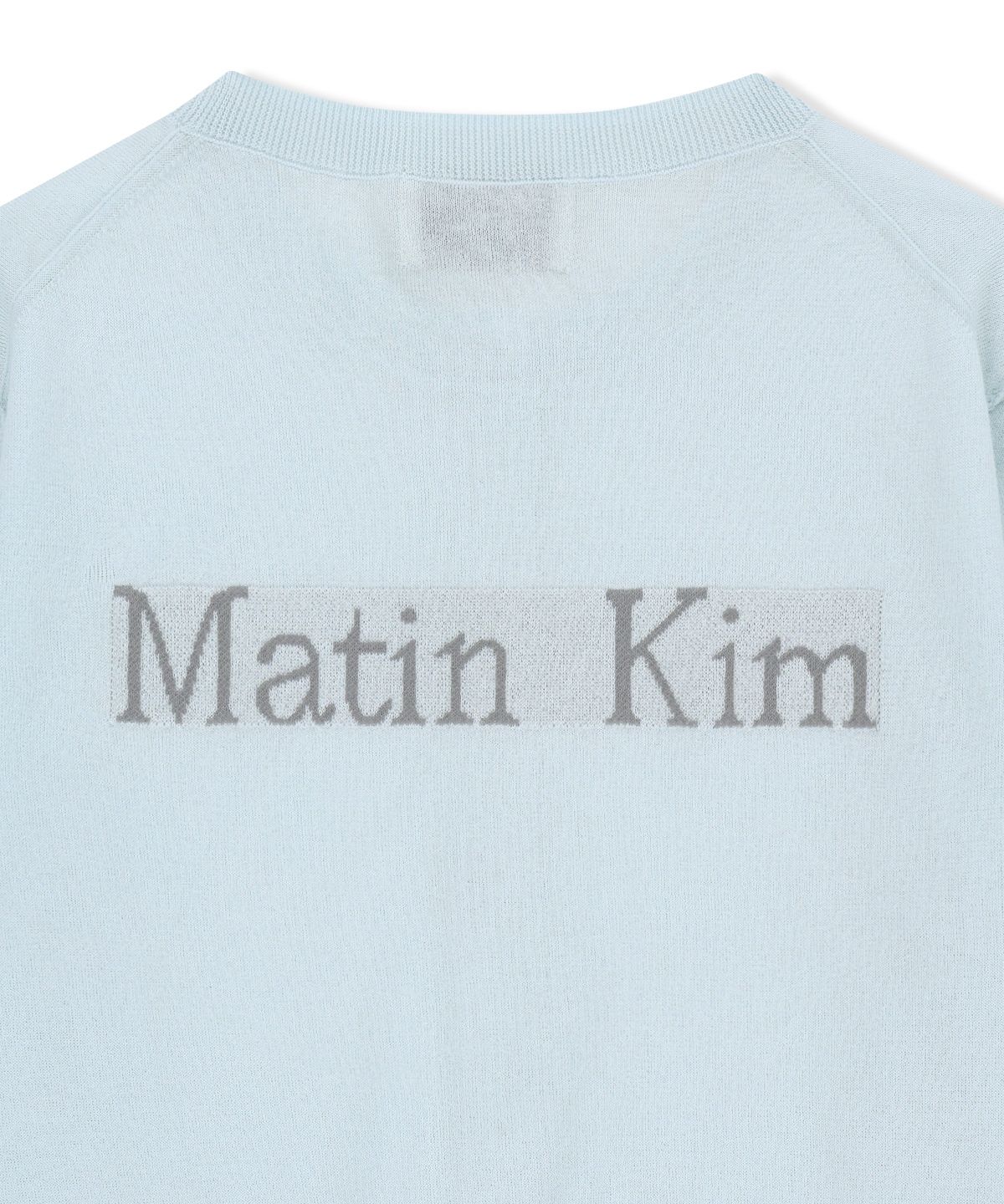 마뗑킴(MATIN KIM) BACK LOGO SHEER CARDIGAN FOR WOMEN IN LIGHT BLUE