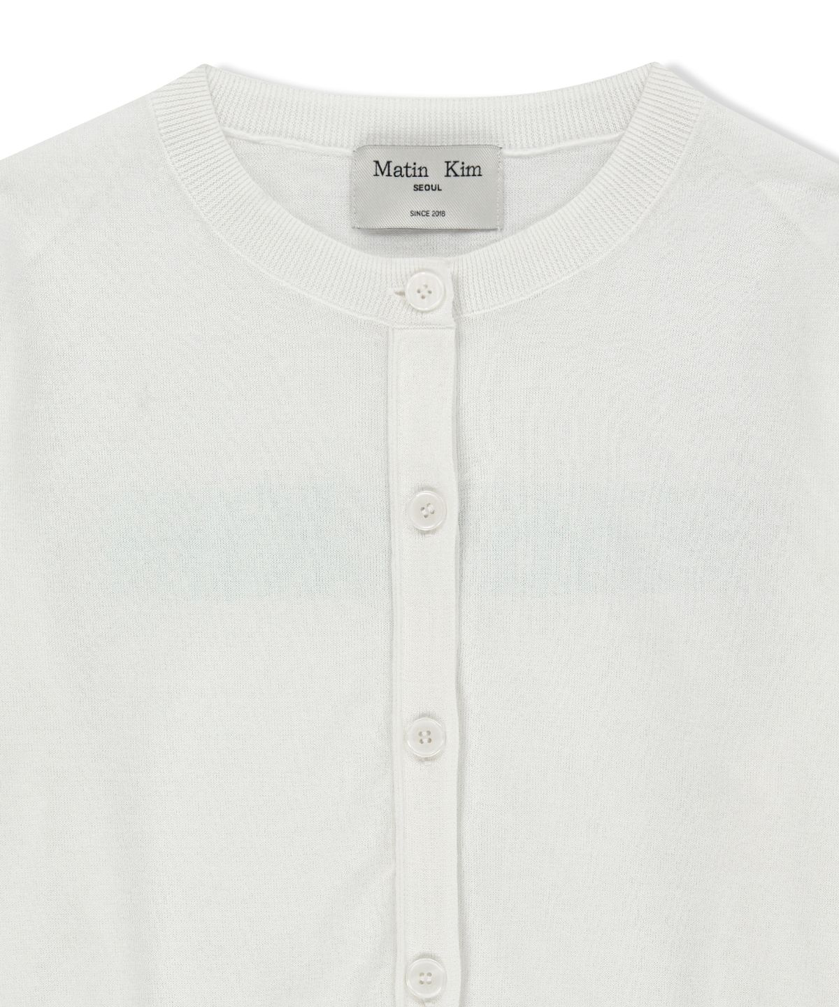 마뗑킴(MATIN KIM) BACK LOGO SHEER CARDIGAN FOR WOMEN IN WHITE