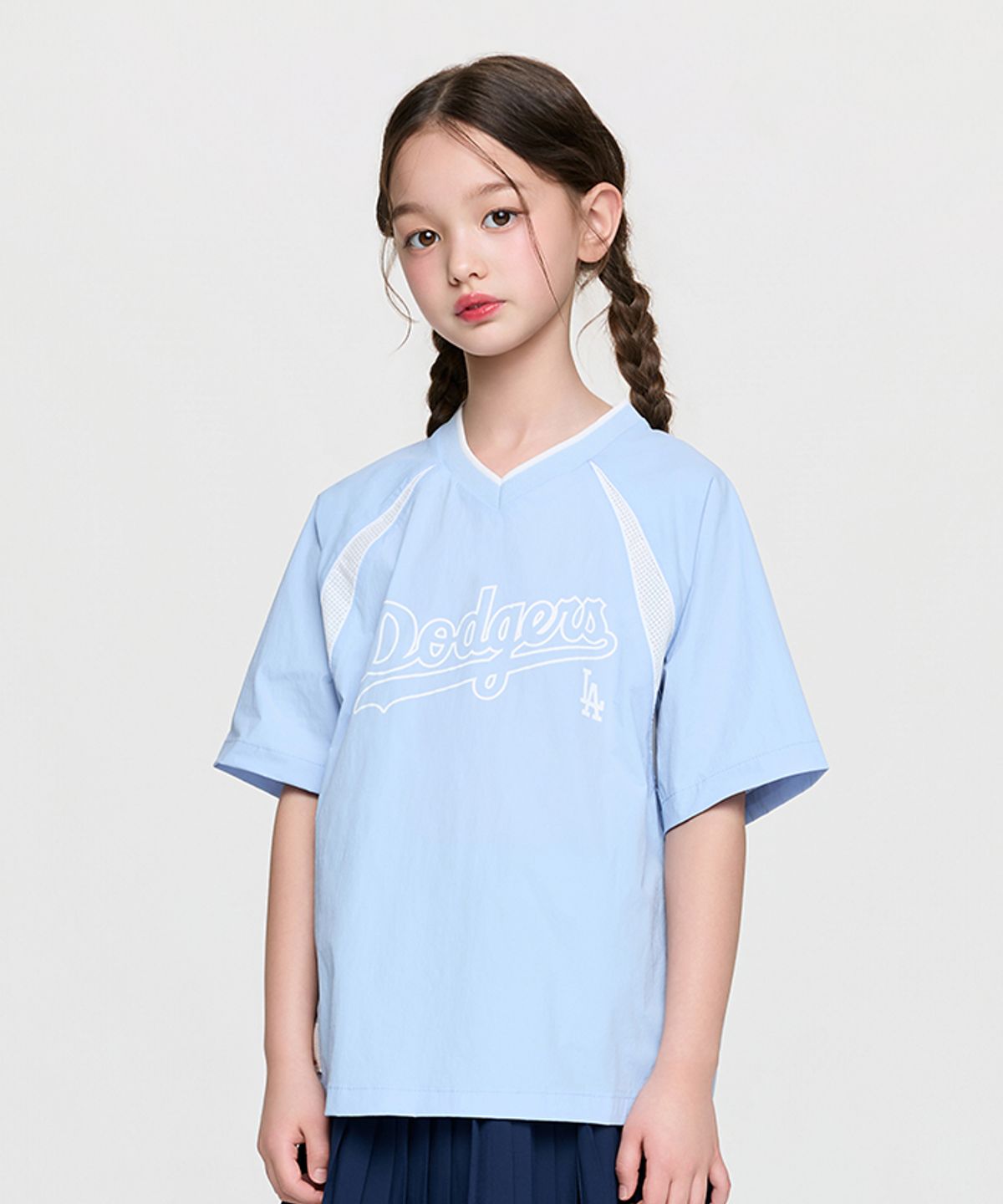 엠엘비 키즈(MLB KIDS) 스포티브 바시티 우븐 메쉬 배색 티셔츠 LA (L.Blue)
