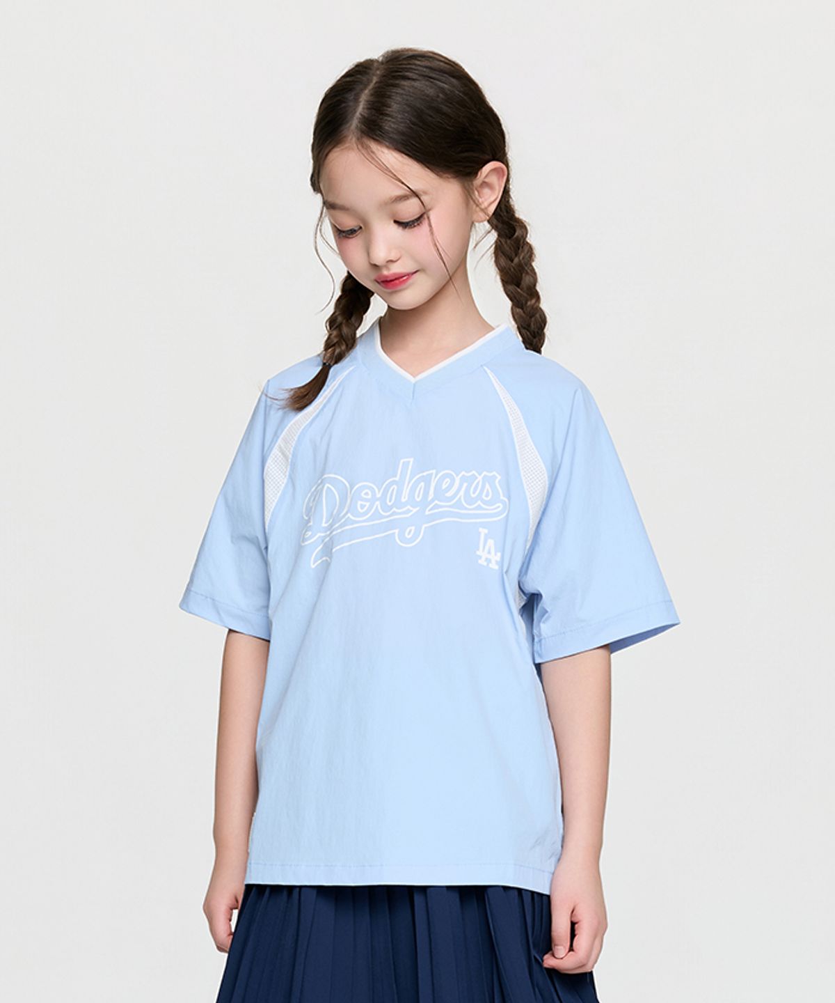 엠엘비 키즈(MLB KIDS) 스포티브 바시티 우븐 메쉬 배색 티셔츠 LA (L.Blue)