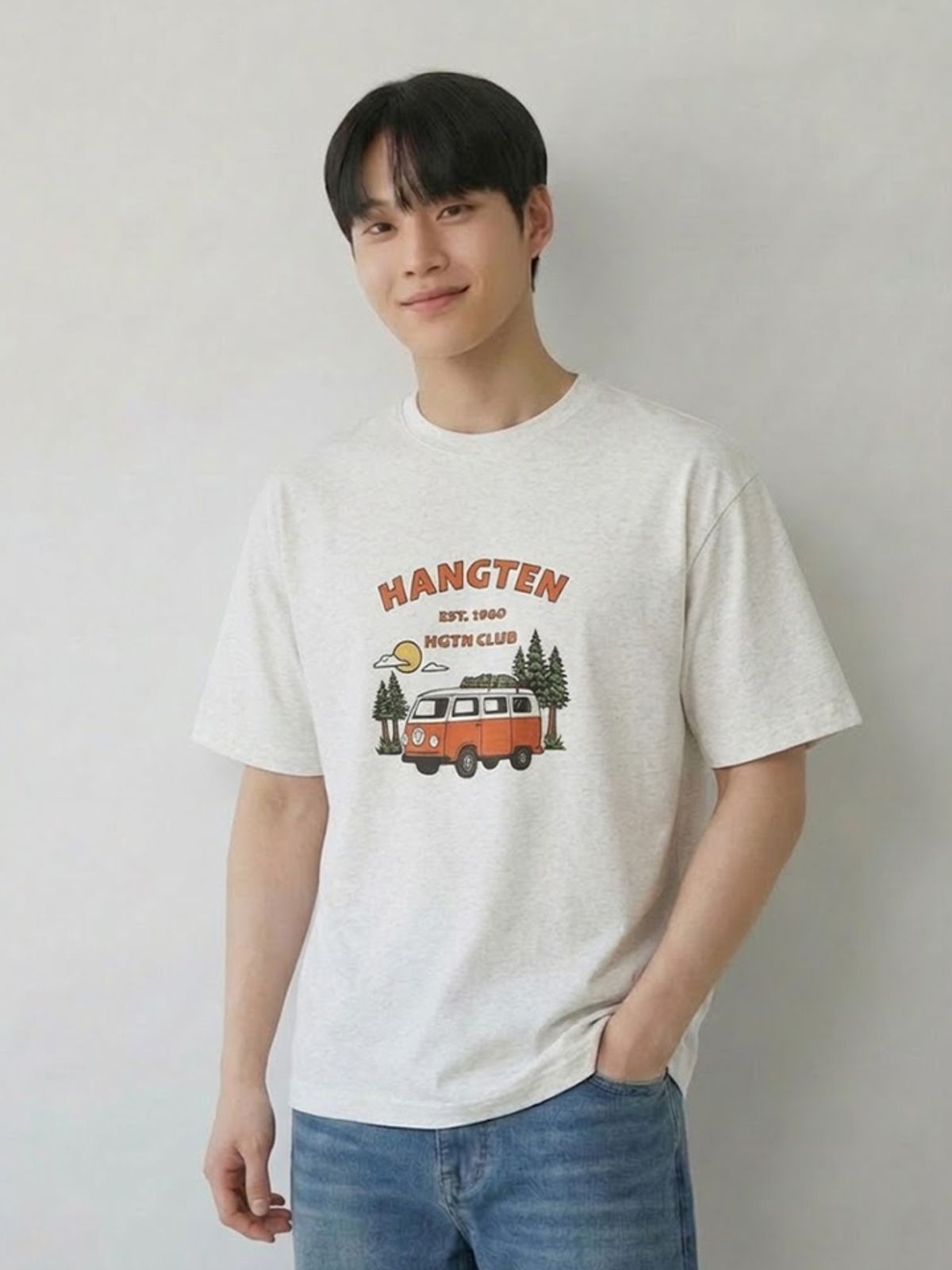 행텐(HANGTEN) 공용 프론트 빅 그래픽 반팔 티셔츠_101(10570-031-420-31)