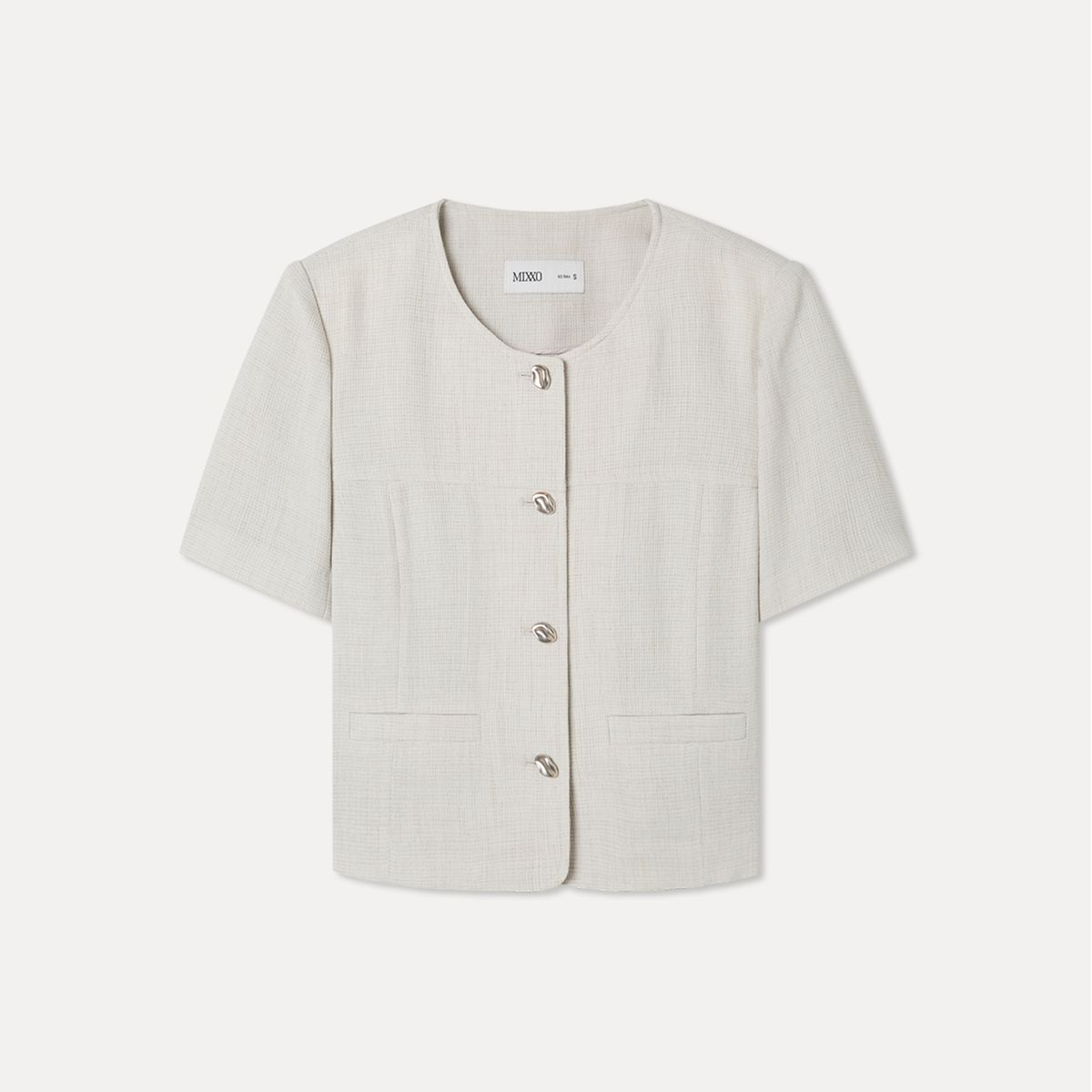 미쏘(MIXXO) 변형단추 트위드 반팔자켓