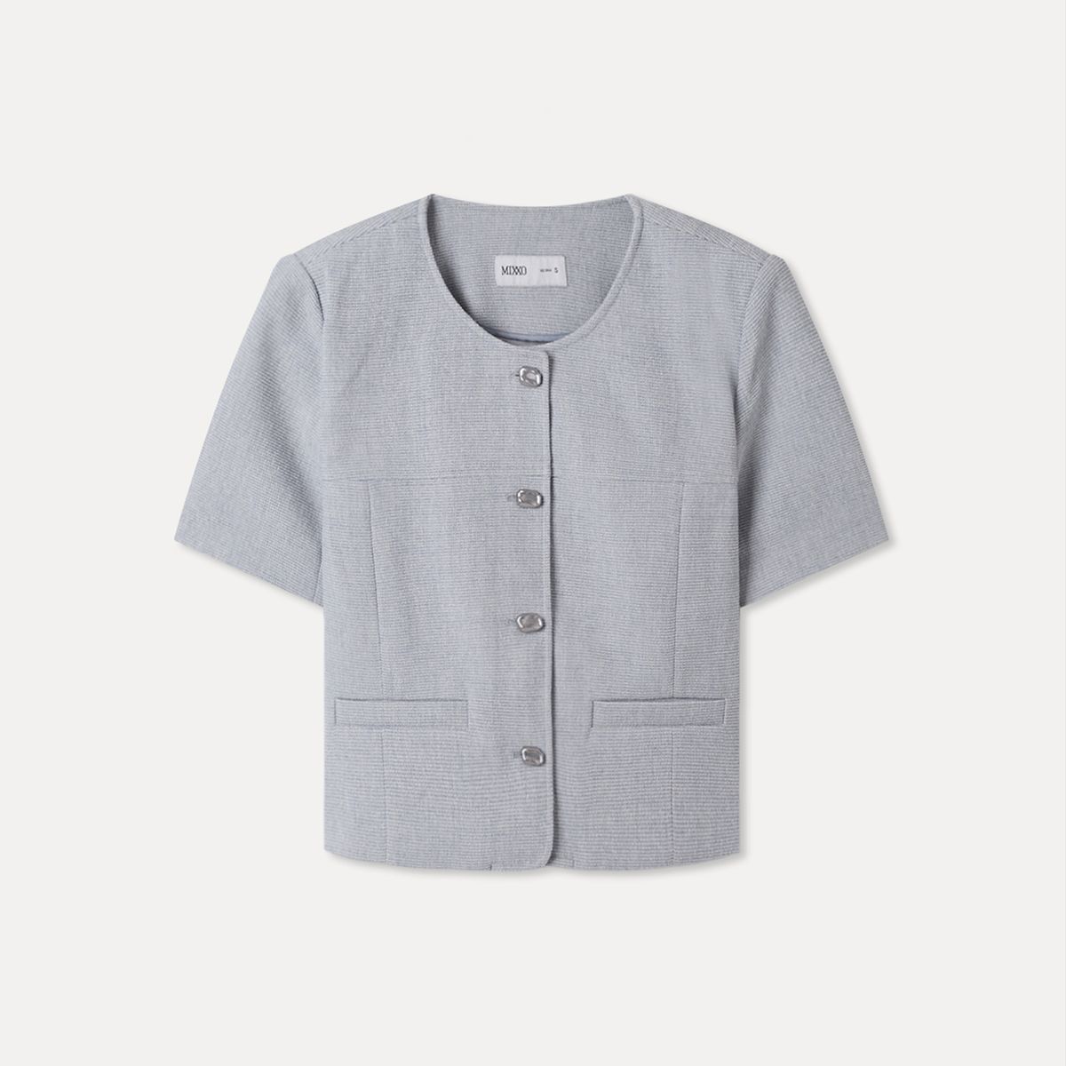 미쏘(MIXXO) 변형단추 트위드 반팔자켓