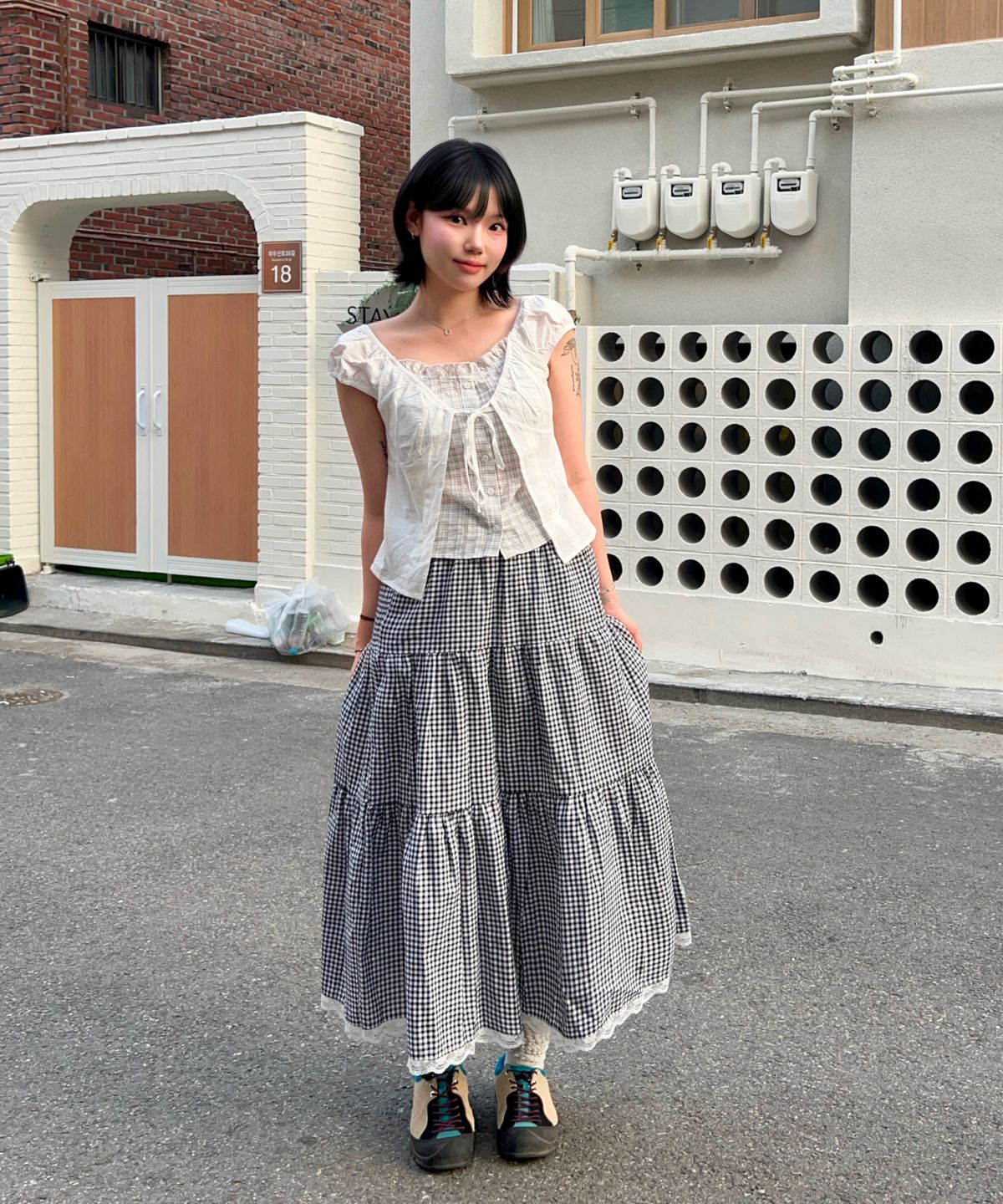 미쏘(MIXXO) 배색 레이어드 블라우스_MIWBWG609G