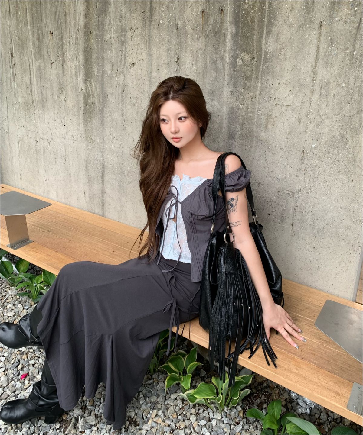 미쏘(MIXXO) 배색 레이어드 블라우스_MIWBWG609G