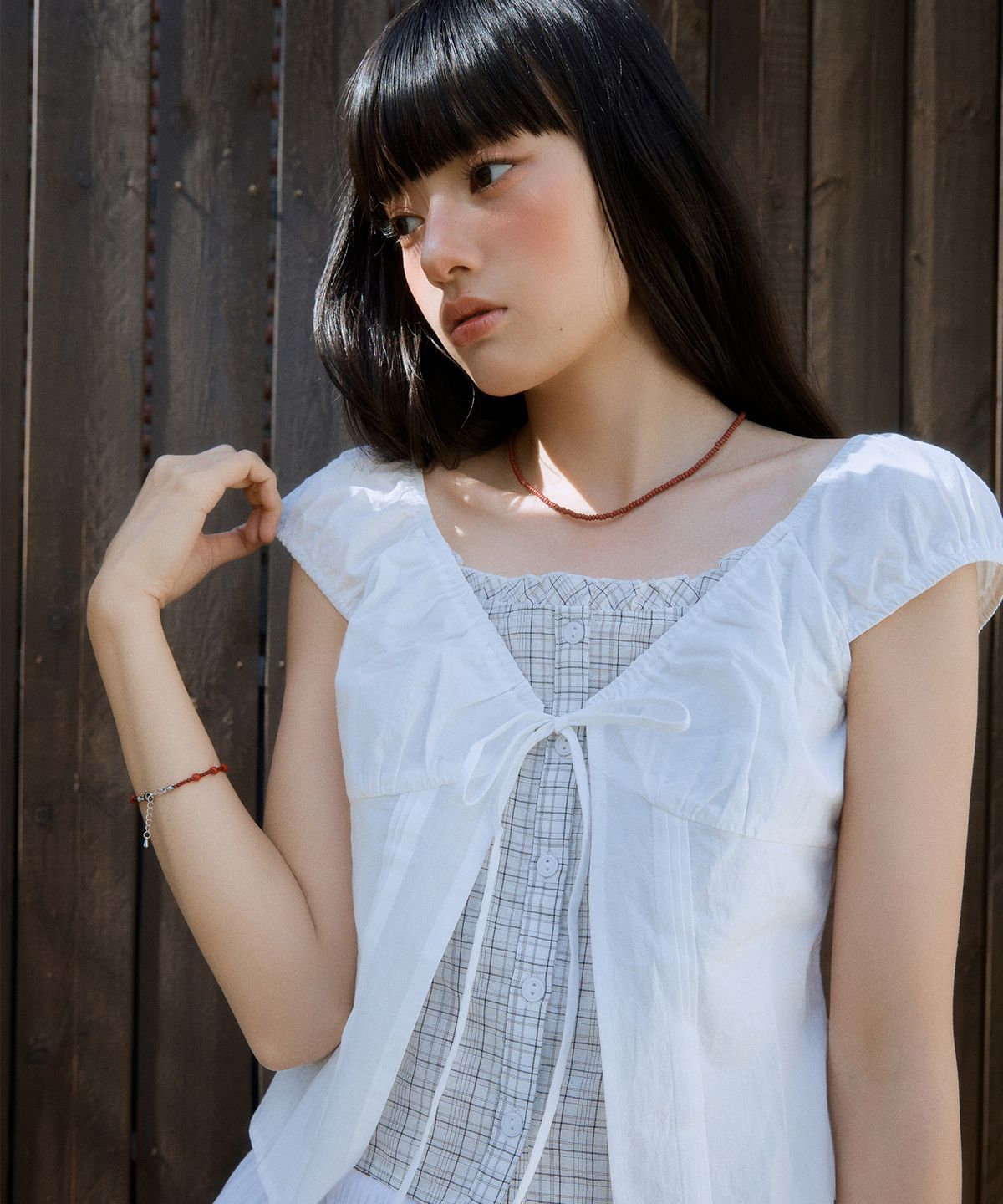 미쏘(MIXXO) 배색 레이어드 블라우스_MIWBWG609G