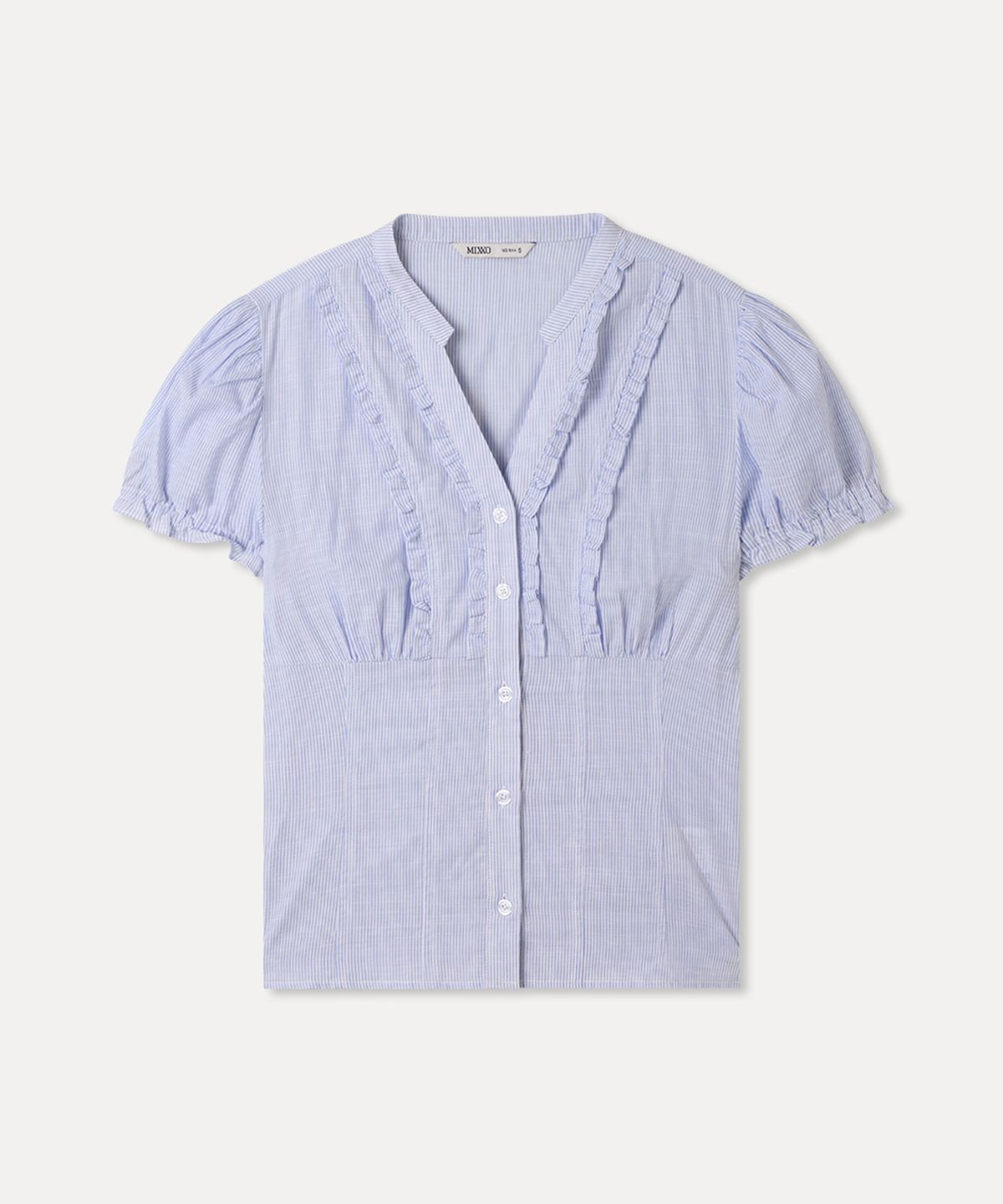 미쏘(MIXXO) 브이넥 프릴 셔츠_MIWYAG609G
