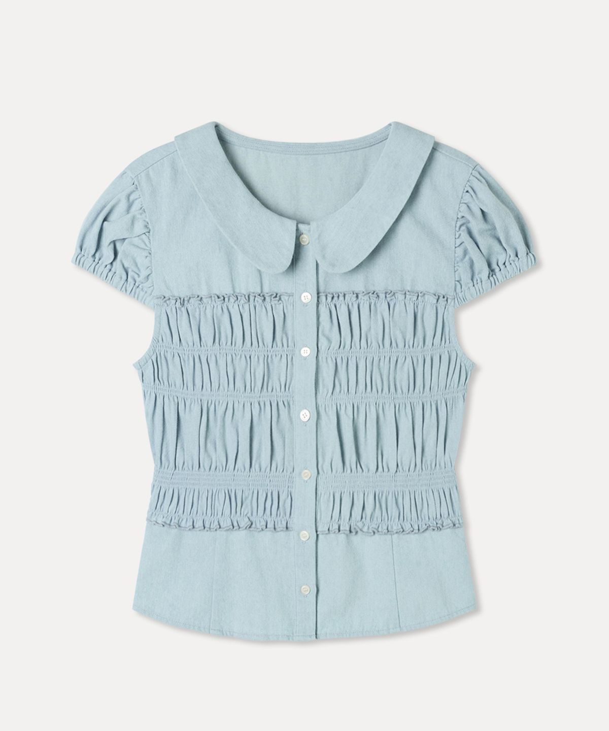 미쏘(MIXXO) 둥근카라 셔링 셔츠_MIWYAG619G