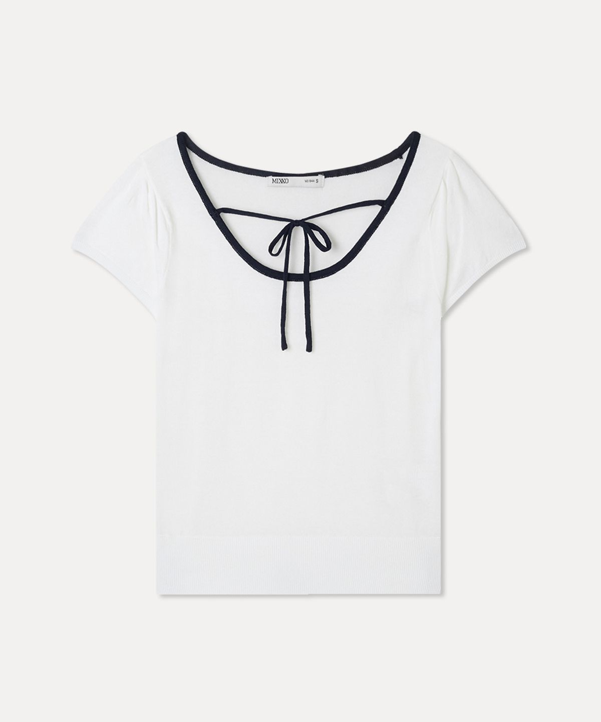 미쏘(MIXXO) 백 리본 포인트 반팔 니트_MIWKAG623T