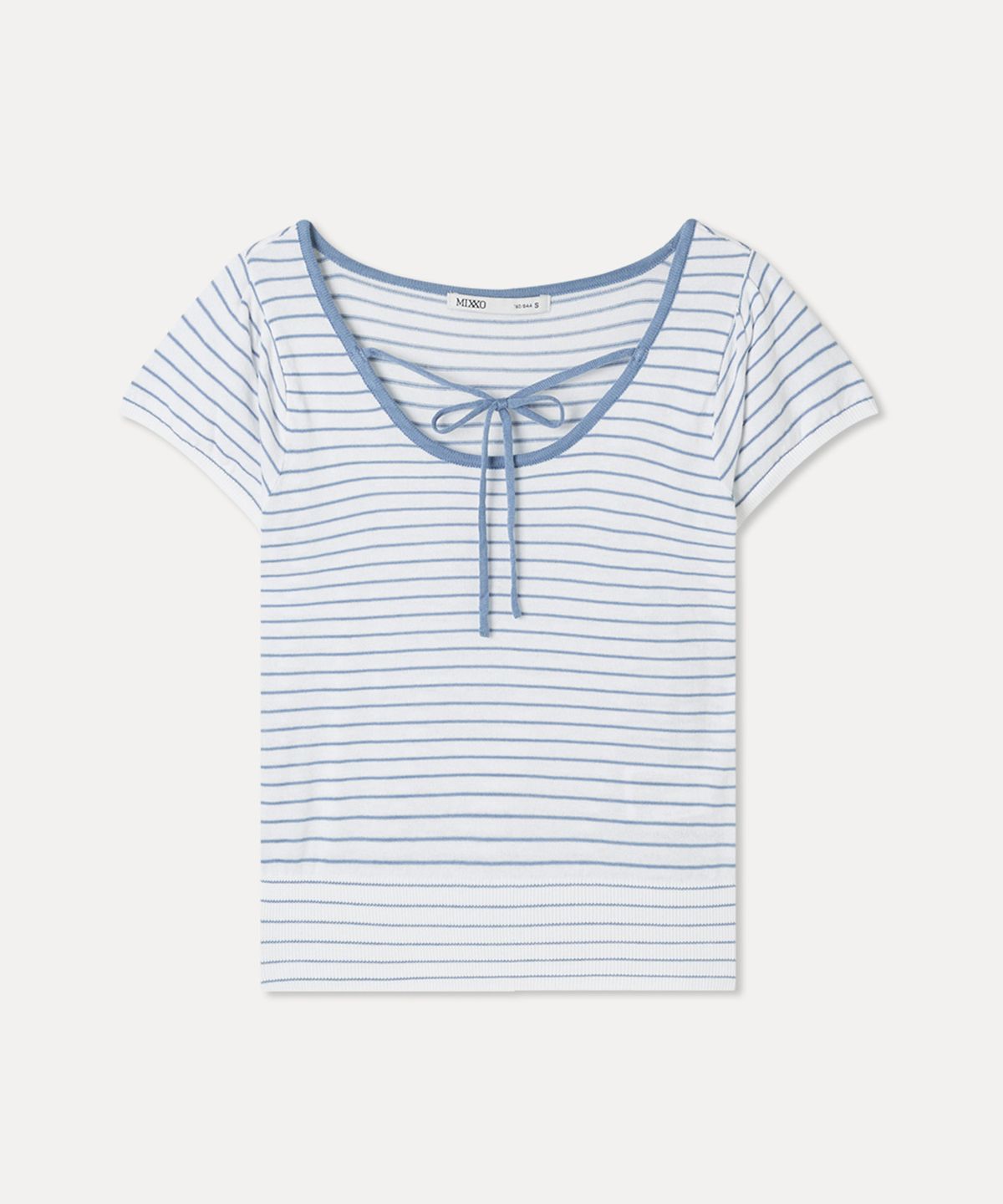 미쏘(MIXXO) 백 리본 포인트 반팔 니트_MIWKAG623T