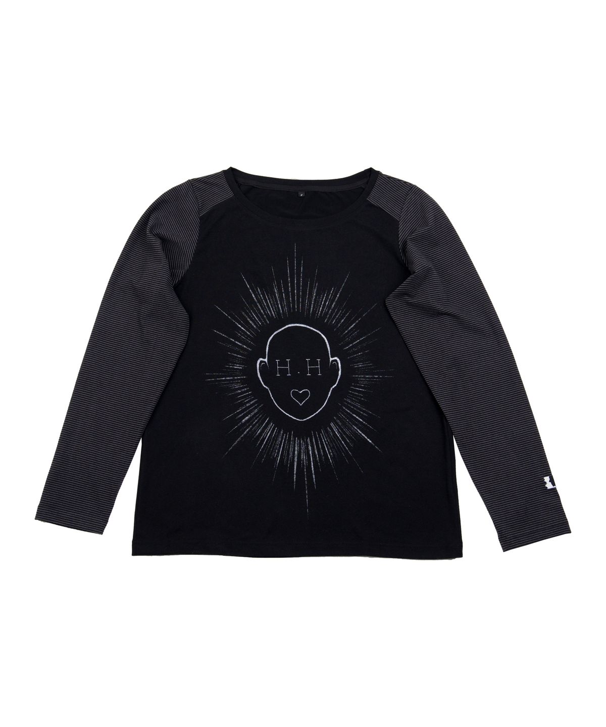 히피하우스(HIPPIE HAUS) Gray Stripe Sleeve T-shirt w. H.H Print