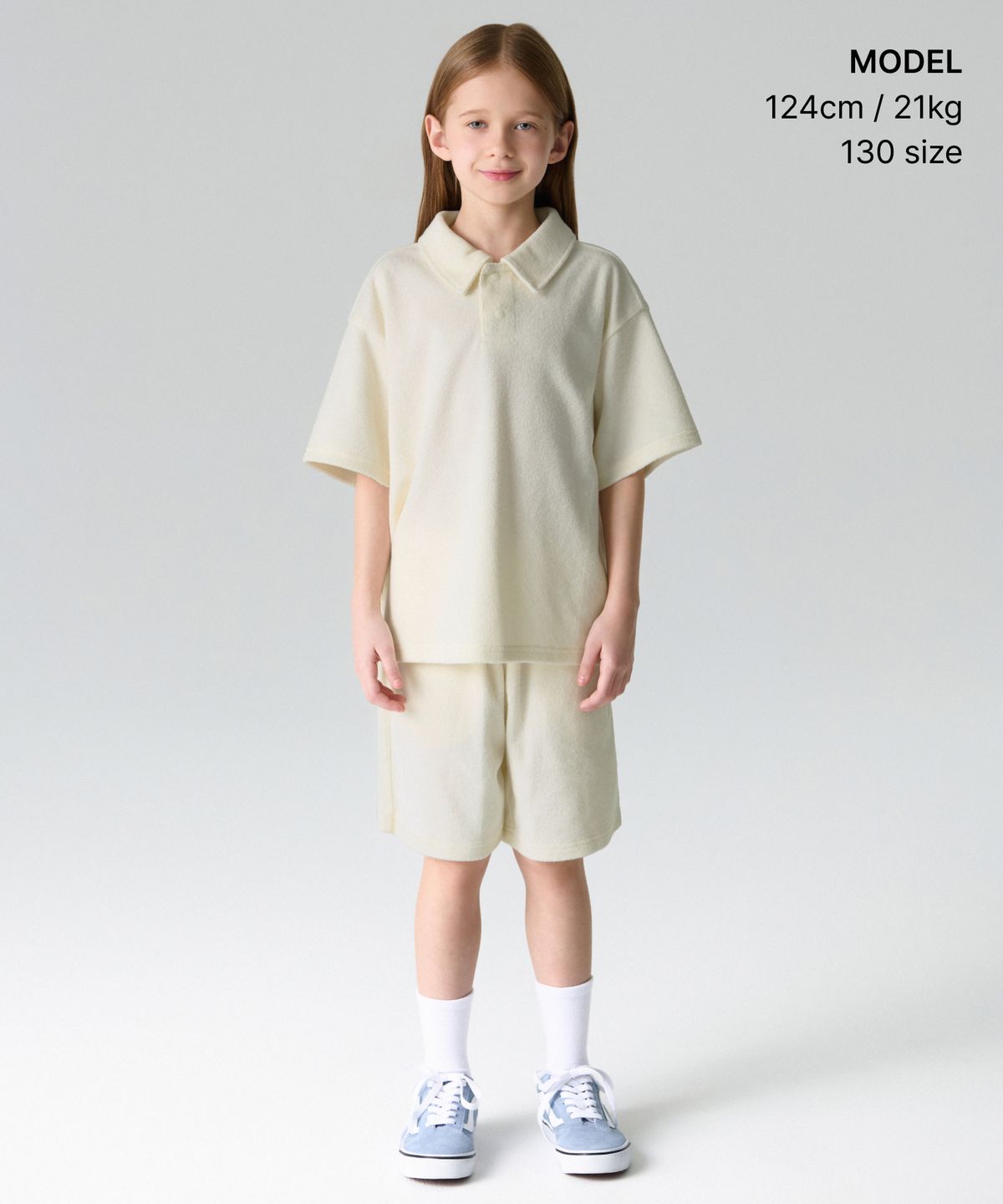 무신사 스탠다드 키즈(MUSINSA STANDARD KIDS) 테리 클로스 폴로 셔츠 & 테리 클로스 쇼츠 셋업 [크림]