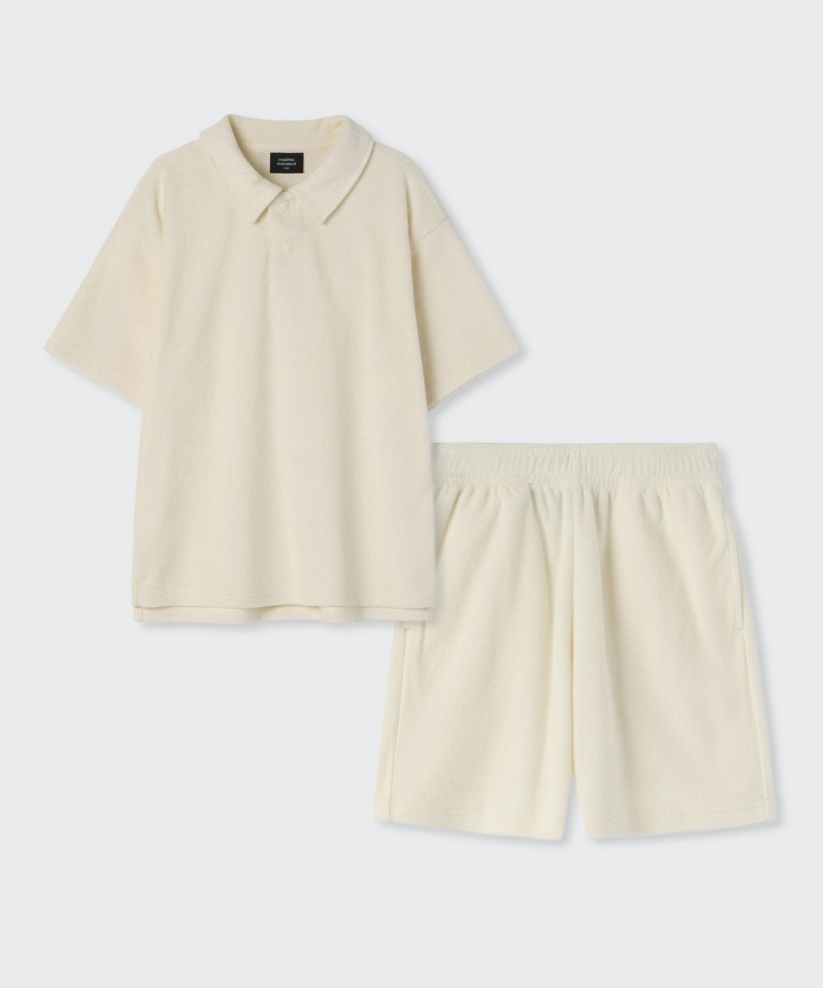 무신사 스탠다드 키즈(MUSINSA STANDARD KIDS) 테리 클로스 폴로 셔츠 & 테리 클로스 쇼츠 셋업 [크림]