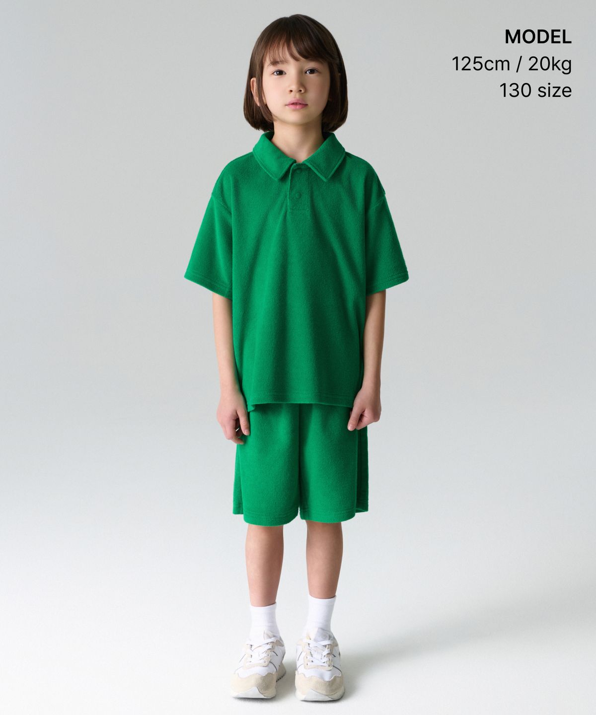 무신사 스탠다드 키즈(MUSINSA STANDARD KIDS) 테리 클로스 폴로 셔츠 & 테리 클로스 쇼츠 셋업 [아이리시 그린]