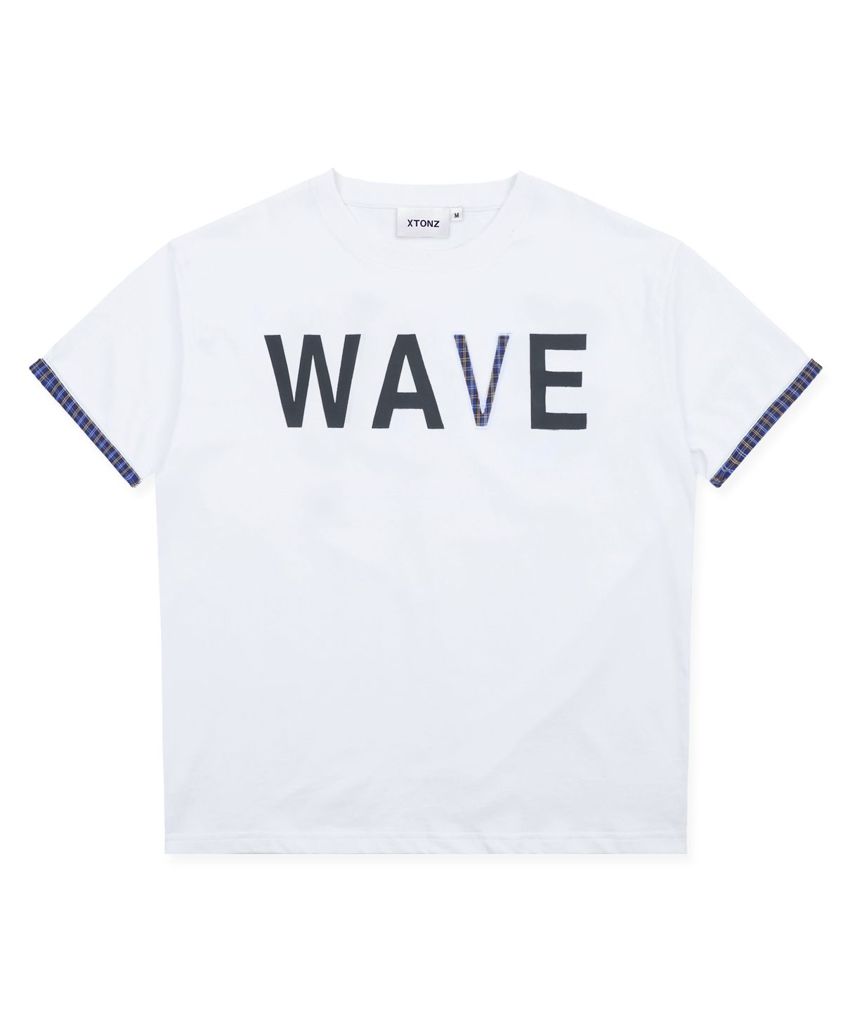엑스톤즈(XTONZ) XTT163 웨이브 체크 롤업 티셔츠 (WHITE)