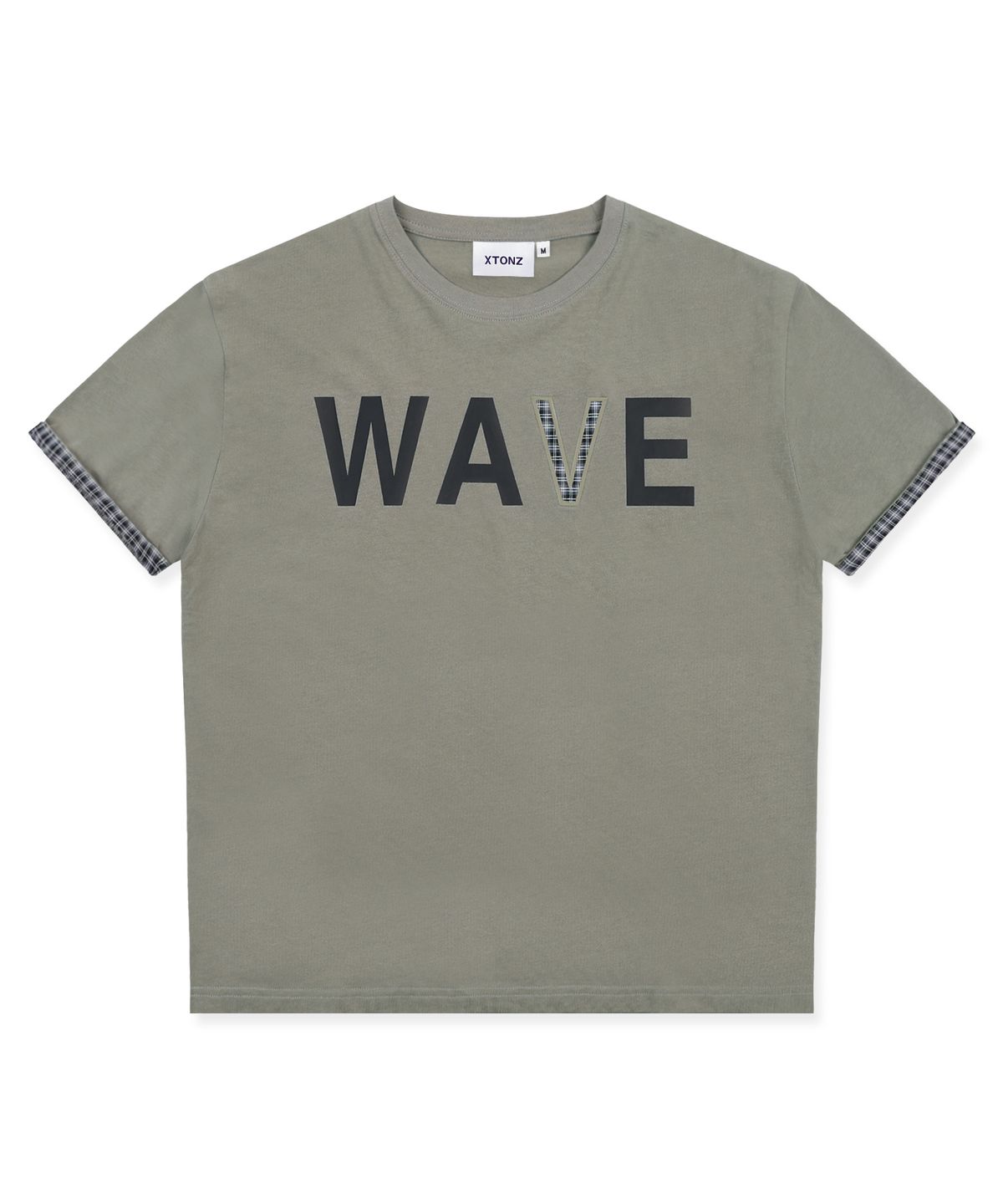 엑스톤즈(XTONZ) XTT163 웨이브 체크 롤업 티셔츠 (KHAKI)