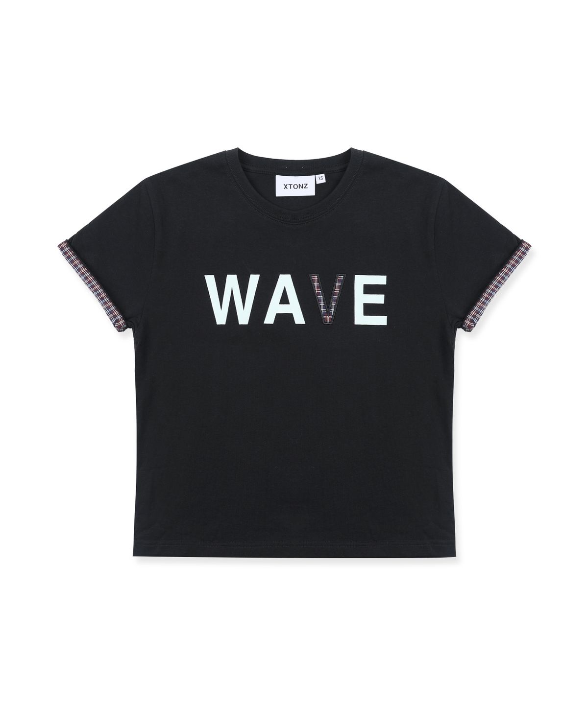 엑스톤즈(XTONZ) XTT163 웨이브 체크 롤업 티셔츠 (BLACK)