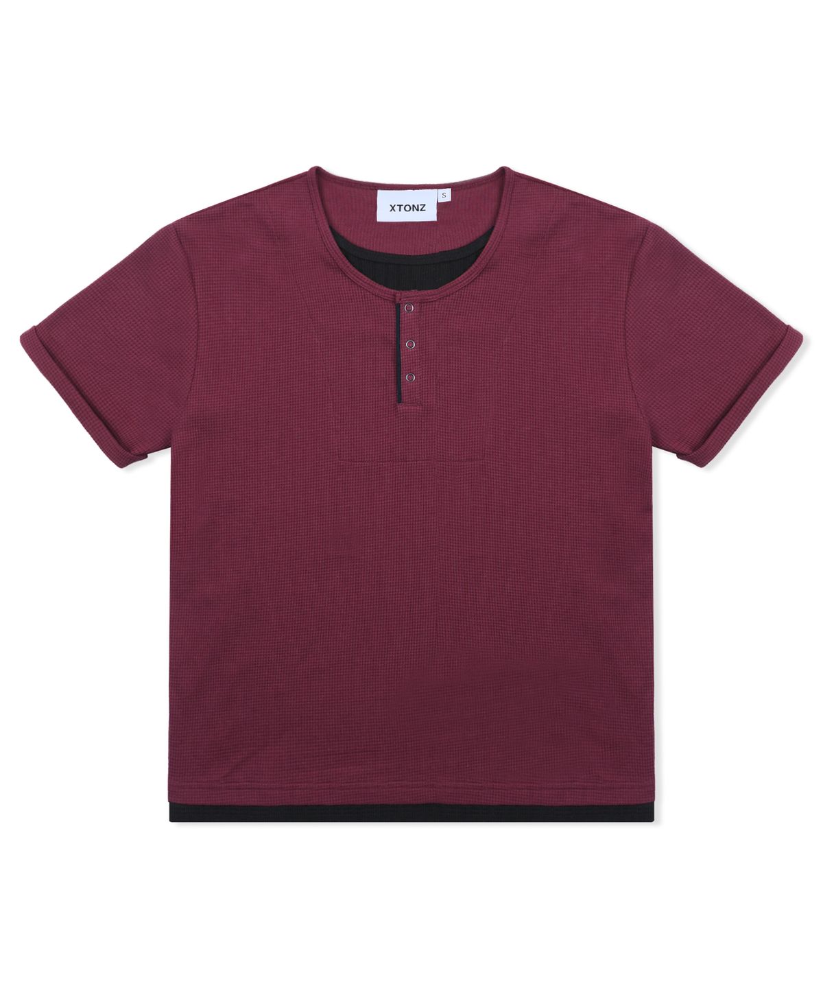 엑스톤즈(XTONZ) XTT158 레이어드 와플 헨리넥 티셔츠 (BURGUNDY)